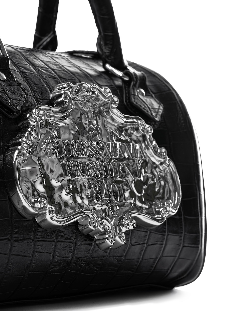 SSMA COWHIDE LEATHER BAG - EMBOSSED BLACK