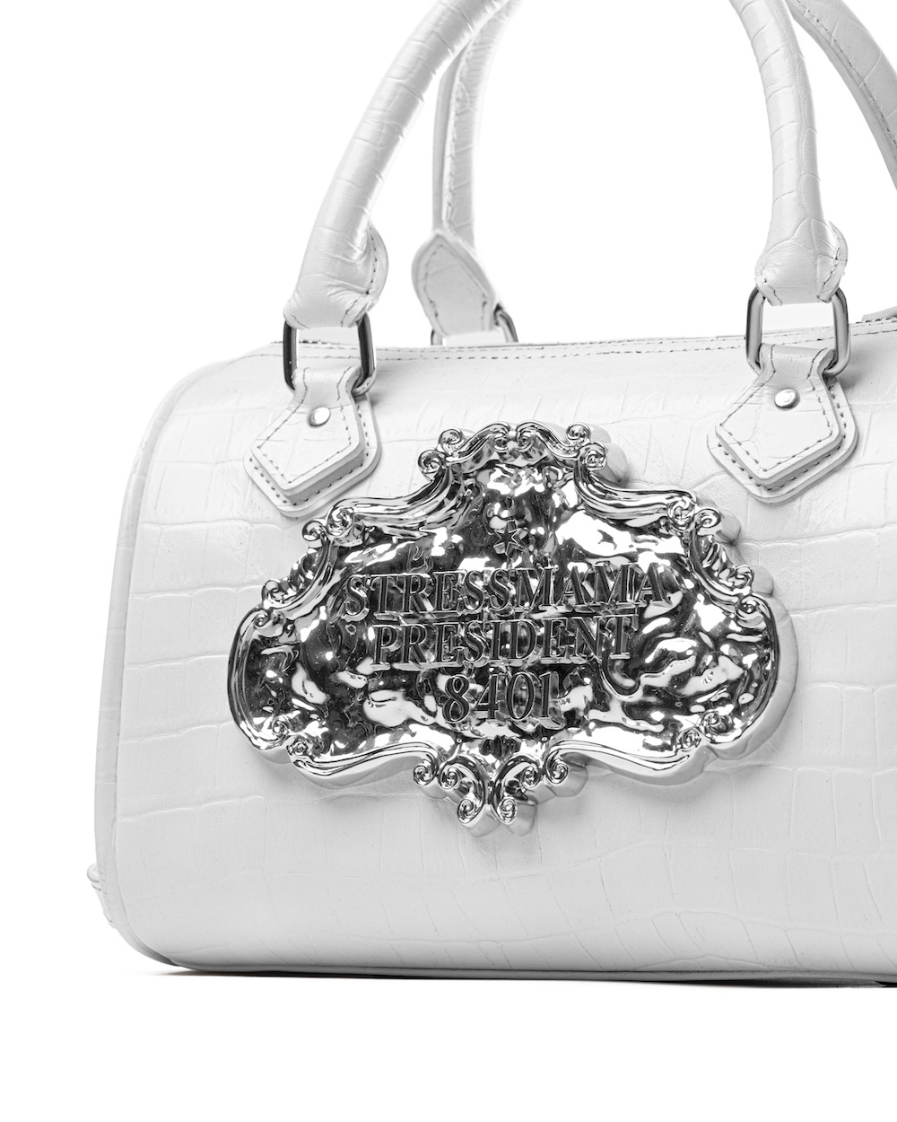 SSMA COWHIDE LEATHER BAG - EMBOSSED WHITE