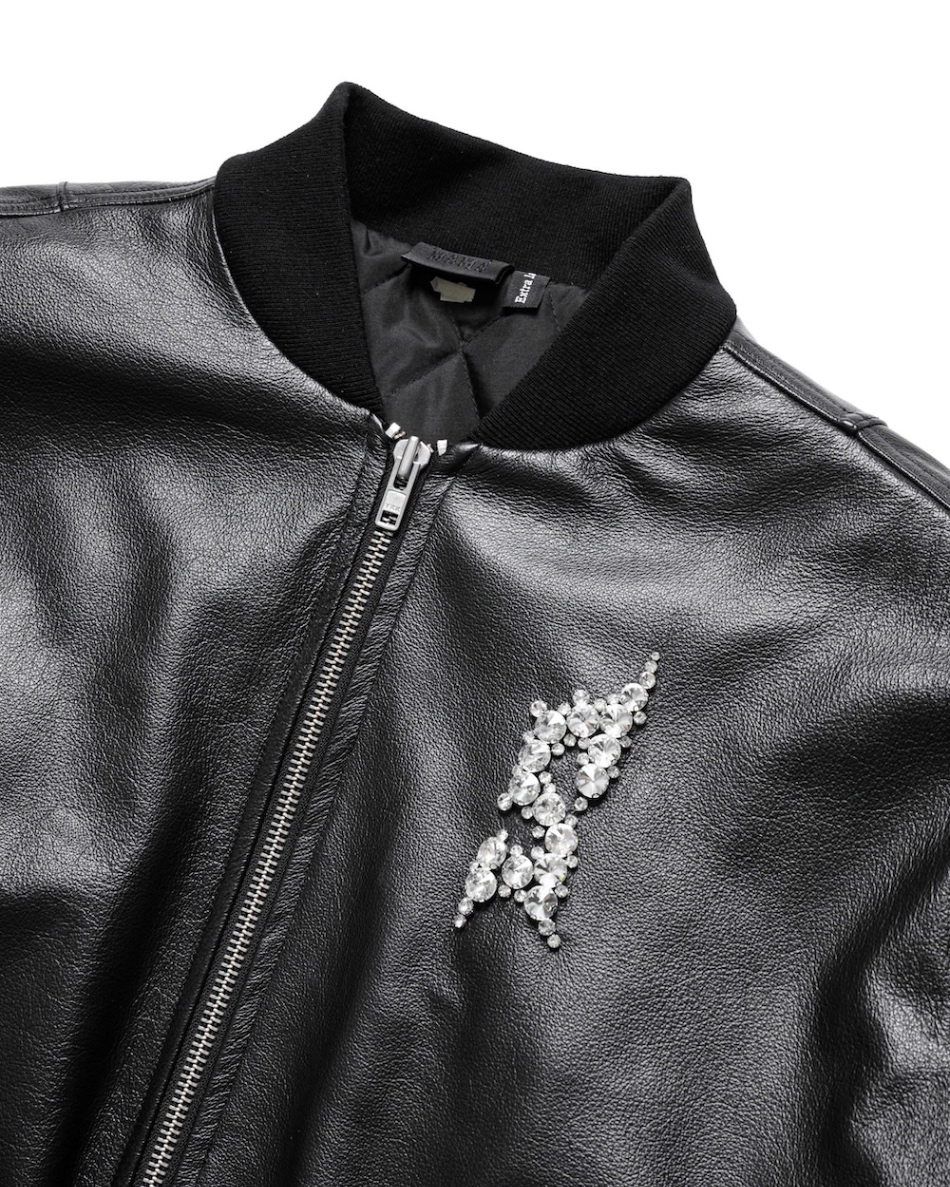 MAMAFIA EMBELLISHED LEATHER JACKET - BLACK