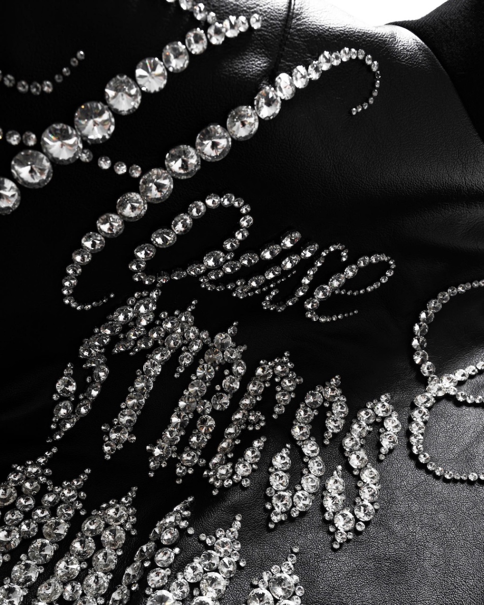 MAMAFIA EMBELLISHED LEATHER JACKET - BLACK