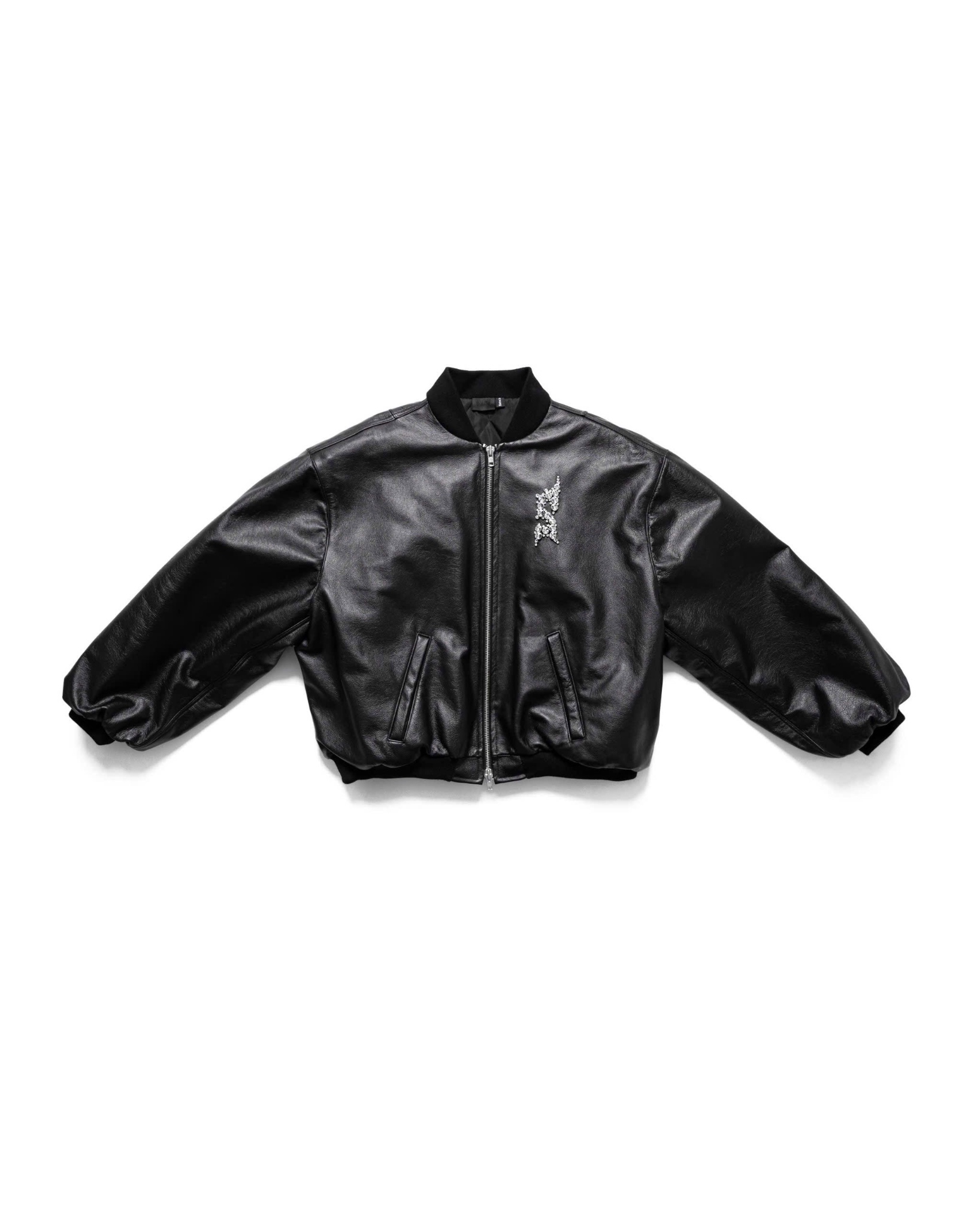 MAMAFIA EMBELLISHED LEATHER JACKET - BLACK