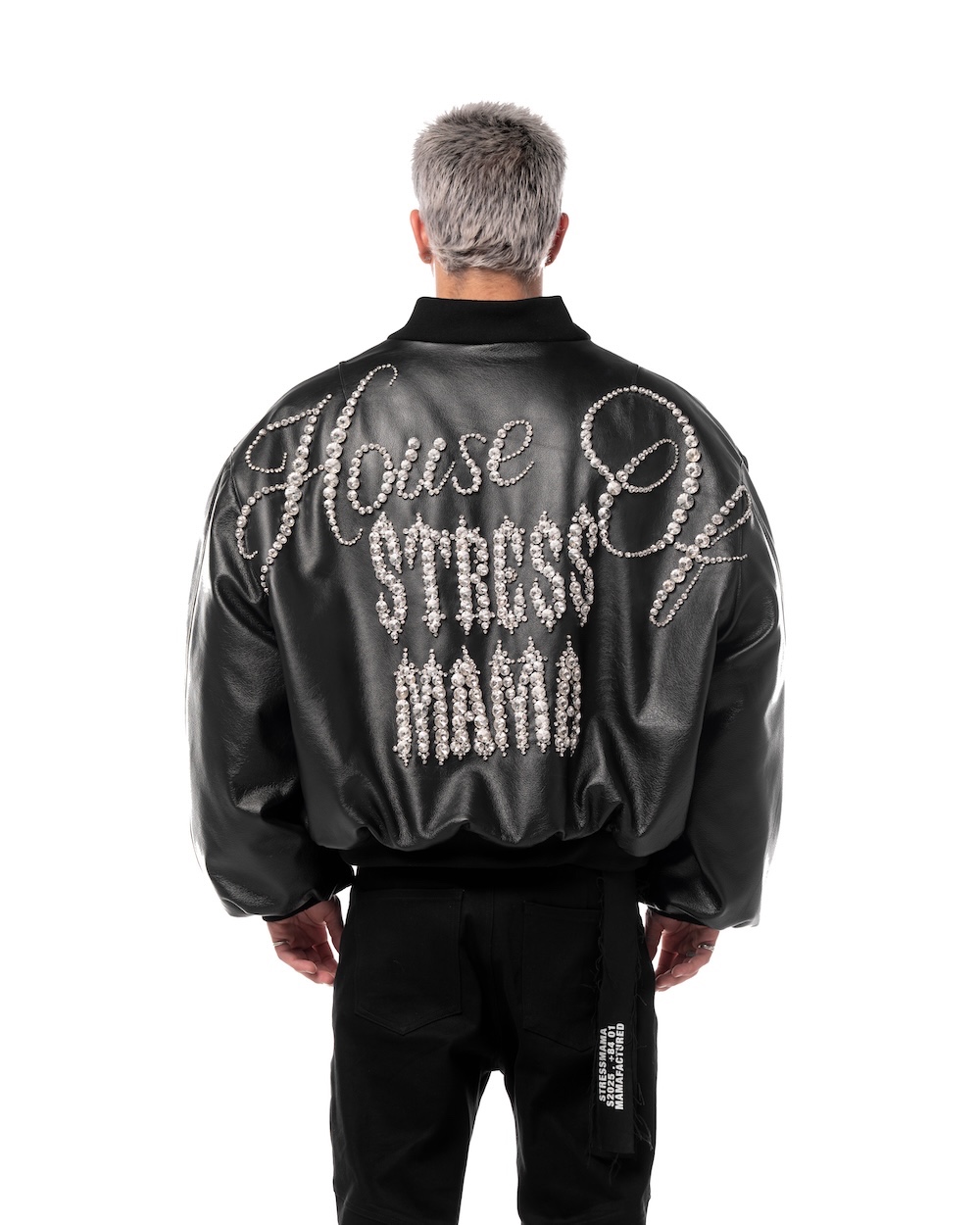 MAMAFIA EMBELLISHED LEATHER JACKET - BLACK
