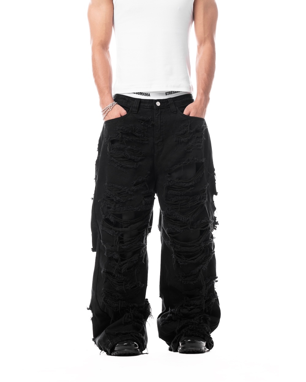 MAMAFIA DISTRESSED JEANS - BLACK - XL