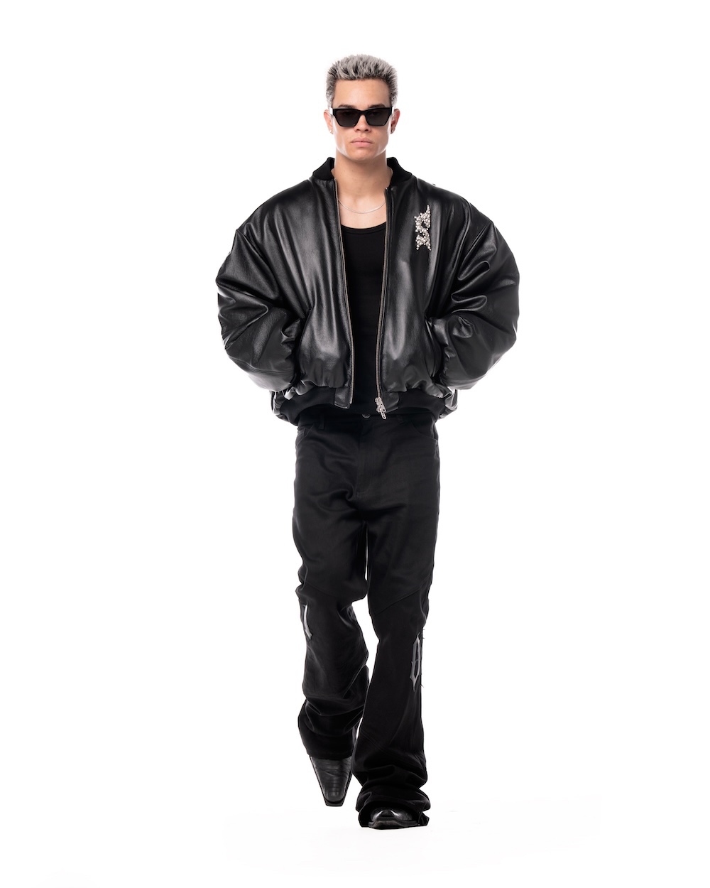 MAMAFIA EMBELLISHED LEATHER JACKET - BLACK