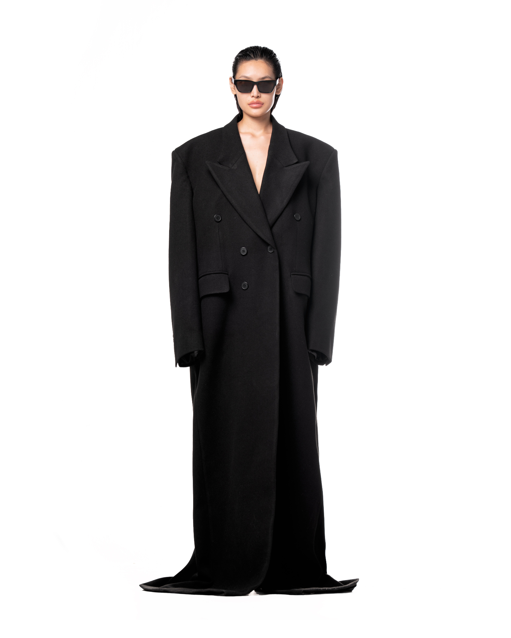 MAMAFIA FELT TRENCH COAT - BLACK