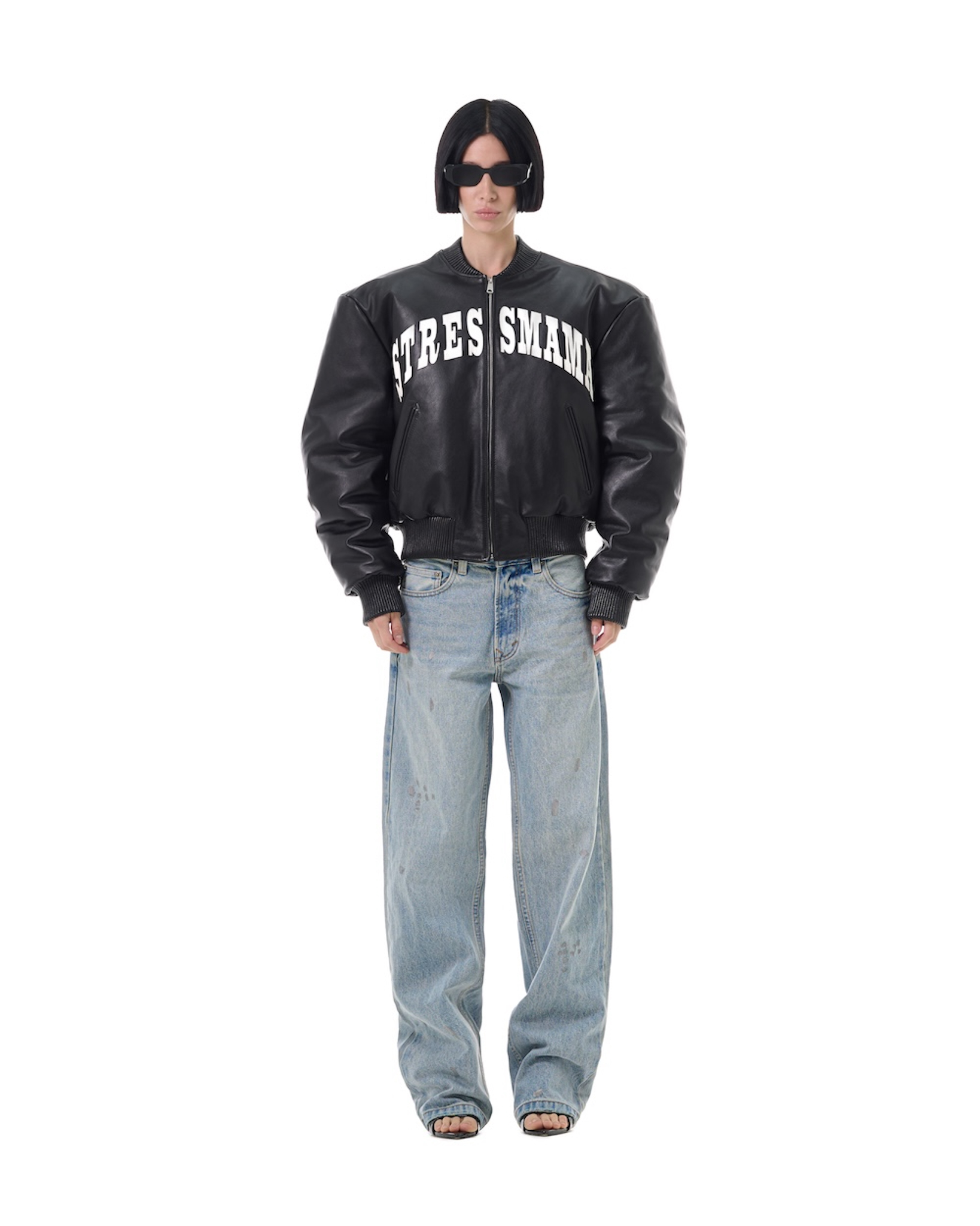 FW25 LEATHER BOMBER JACKET - BLACK