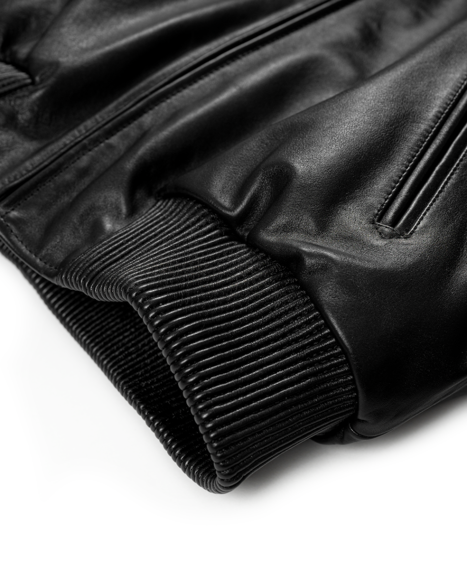 FW25 LEATHER BOMBER JACKET - BLACK