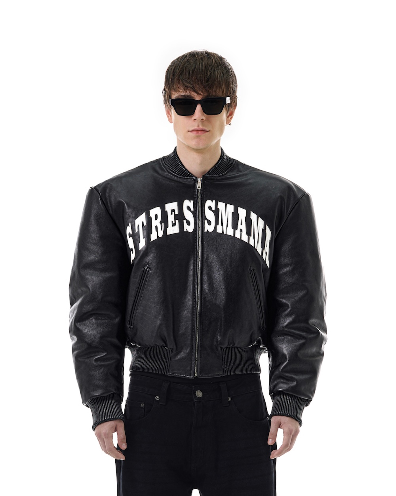 FW25 LEATHER BOMBER JACKET - BLACK - L