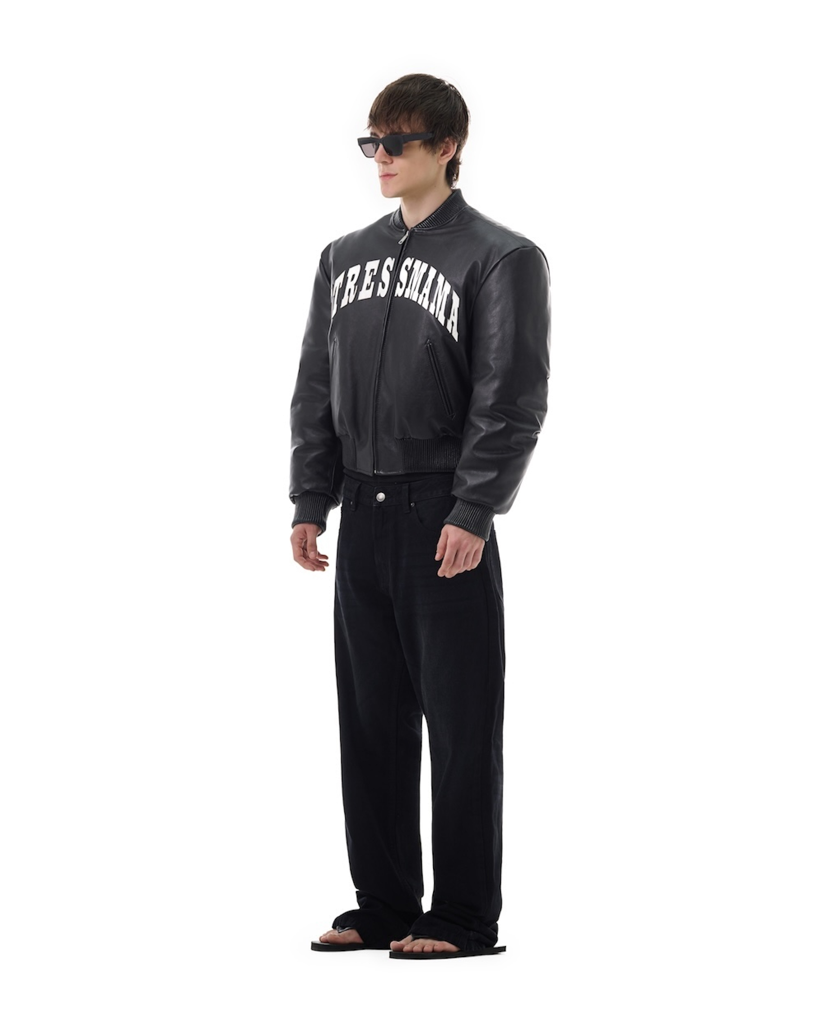 FW25 LEATHER BOMBER JACKET - BLACK