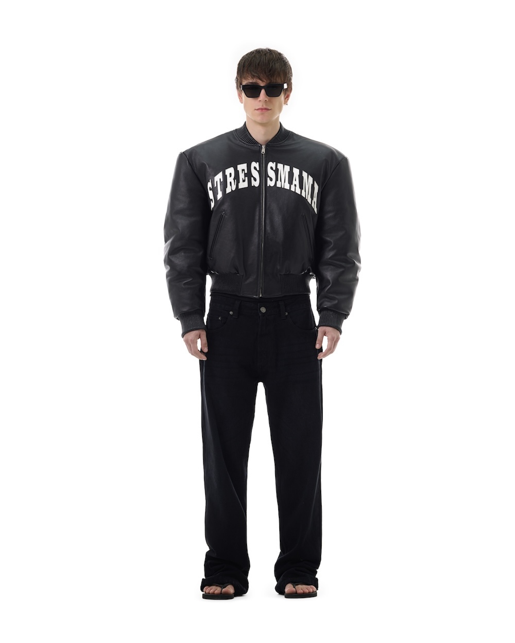 FW25 LEATHER BOMBER JACKET - BLACK
