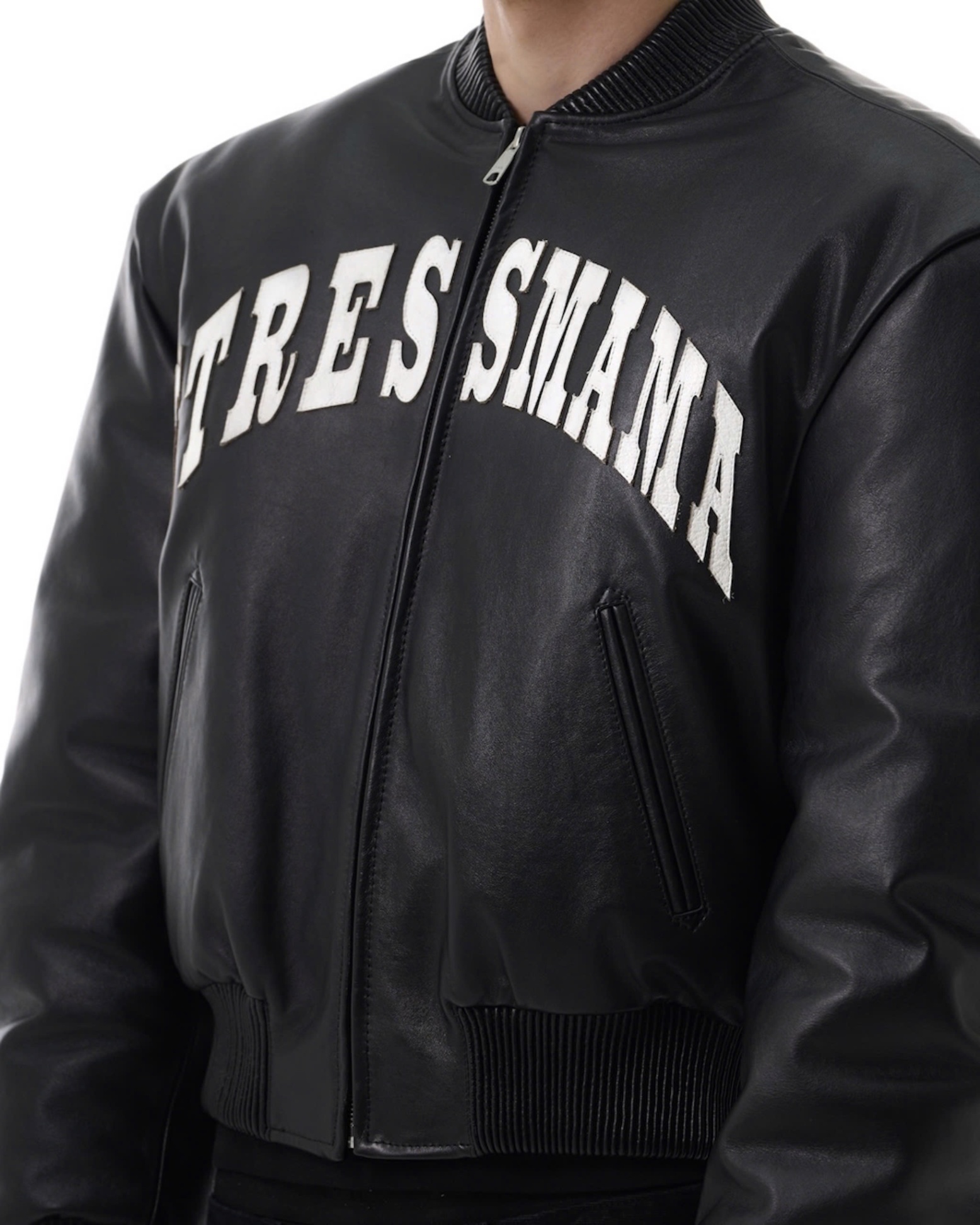 FW25 LEATHER BOMBER JACKET - BLACK