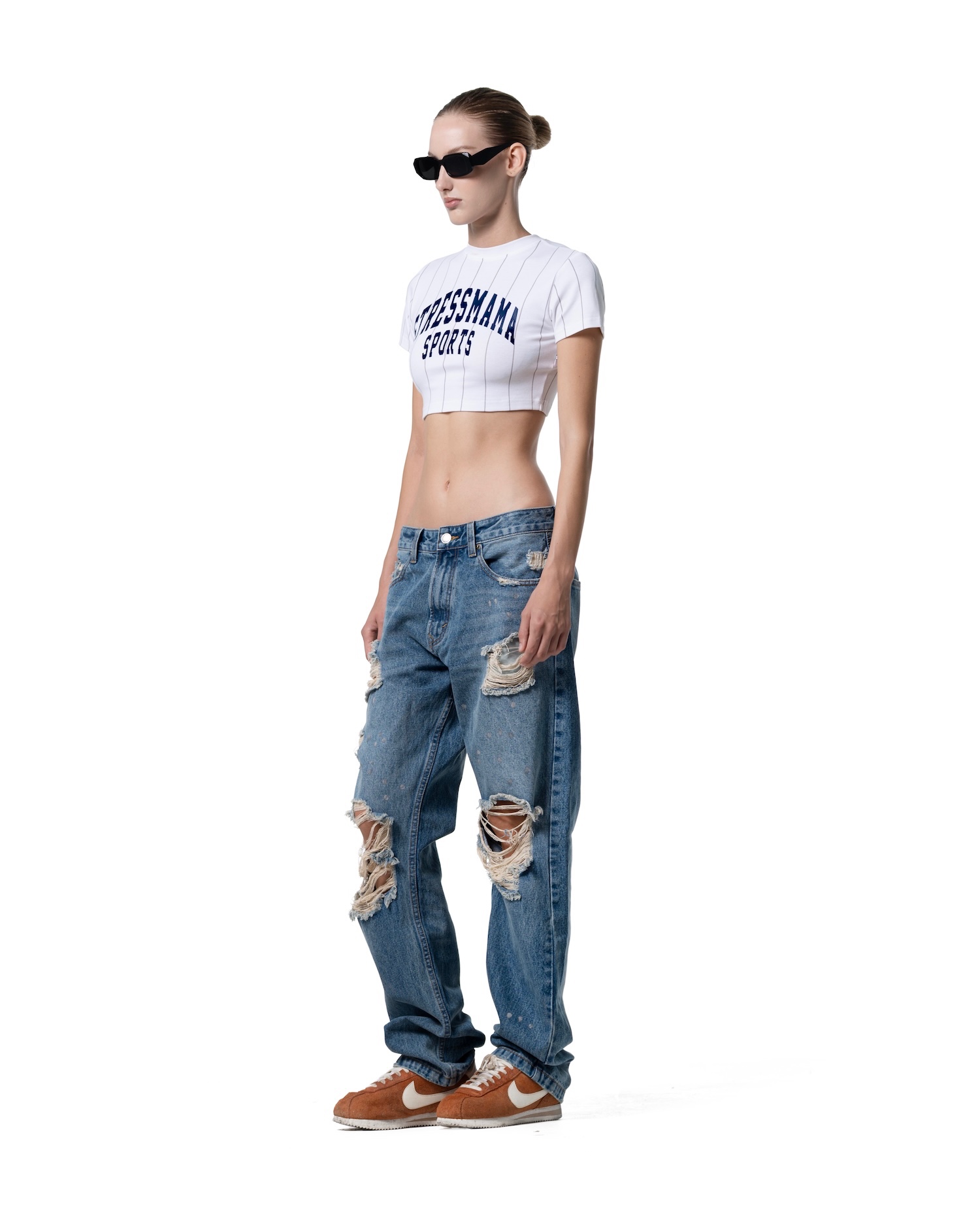 SSMA SPORTS STRIPED CROP T-SHIRT - WHITE