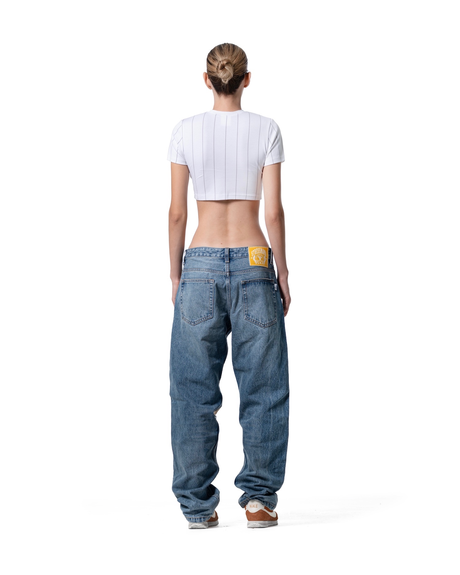 SSMA SPORTS STRIPED CROP T-SHIRT - WHITE