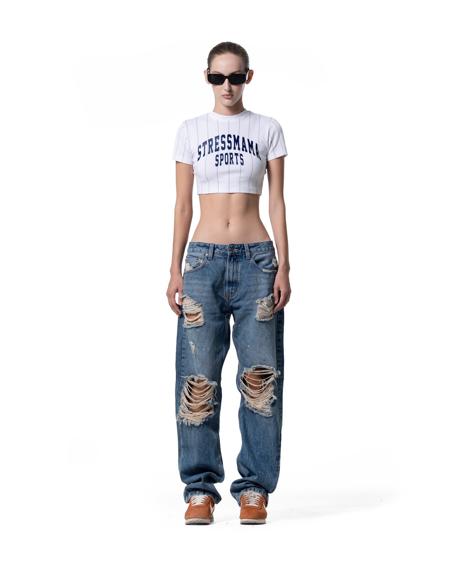 SSMA SPORTS STRIPED CROP T-SHIRT - WHITE