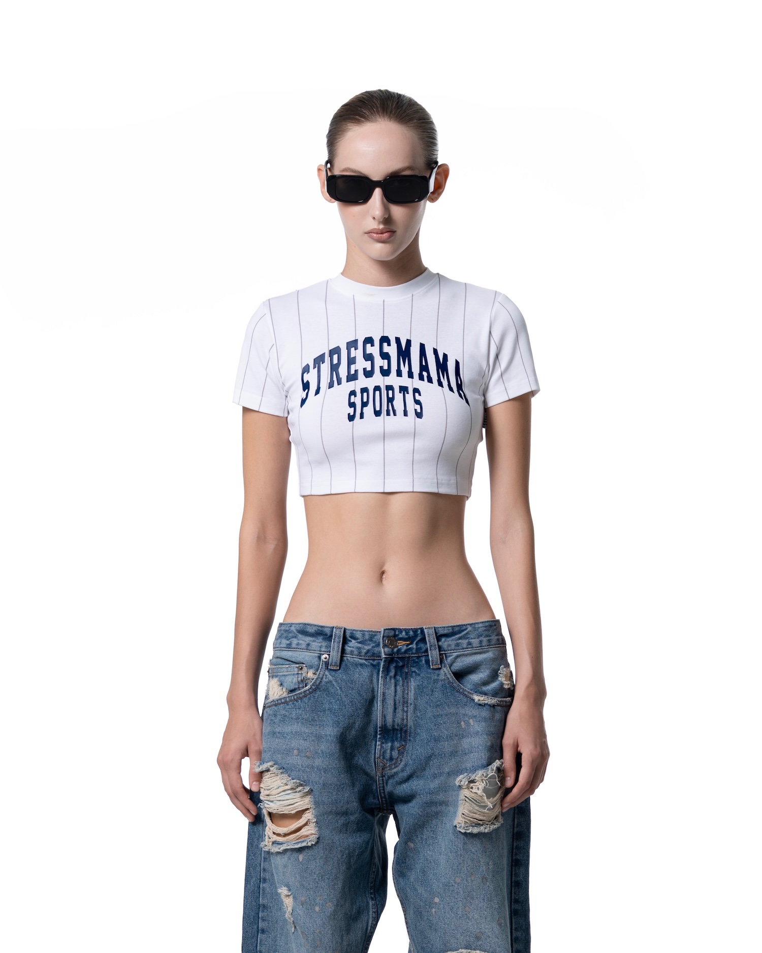 SSMA SPORTS STRIPED CROP T-SHIRT - WHITE
