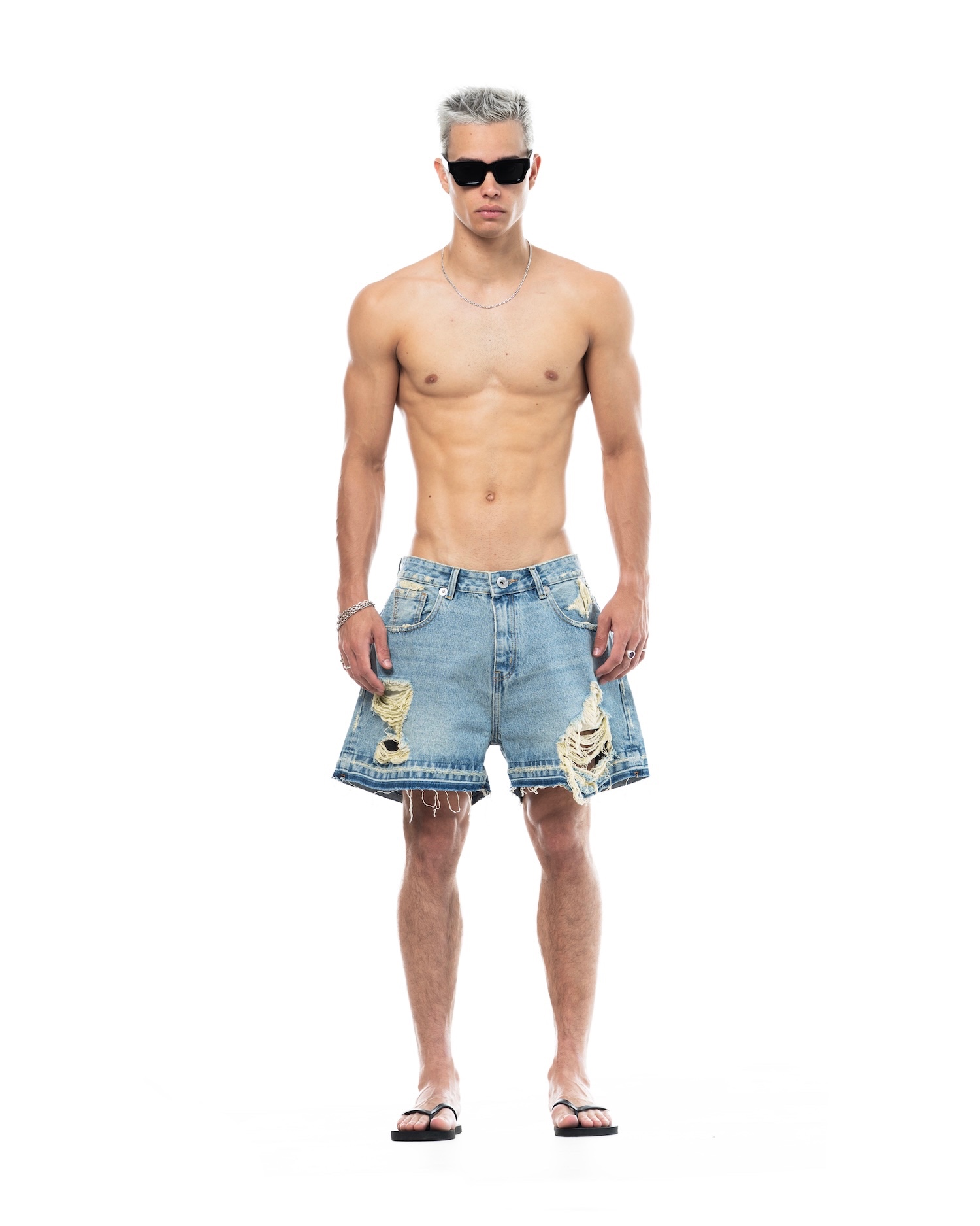 SS26 RIPPED DENIM SHORTS - BLUE