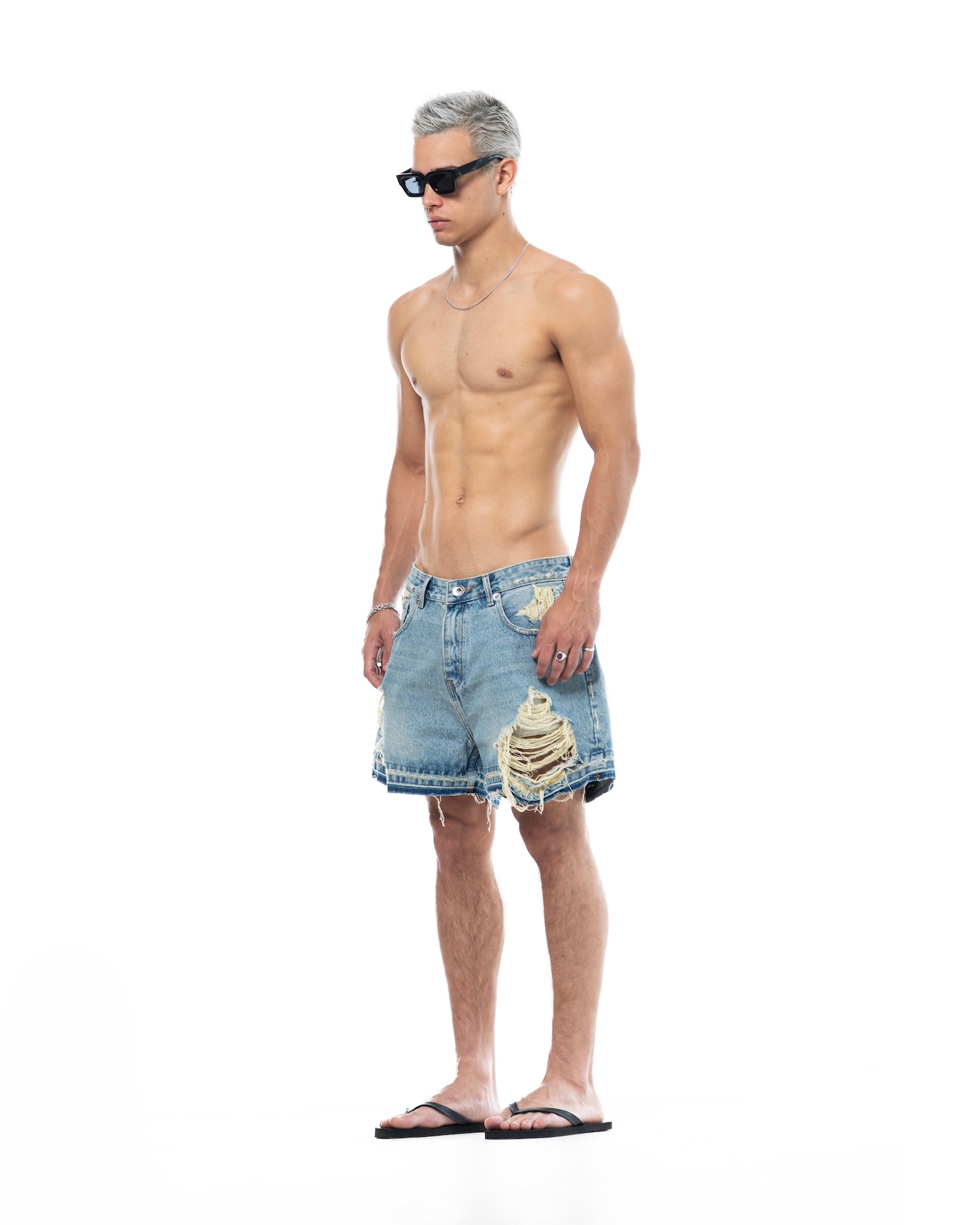 SS26 RIPPED DENIM SHORTS - BLUE
