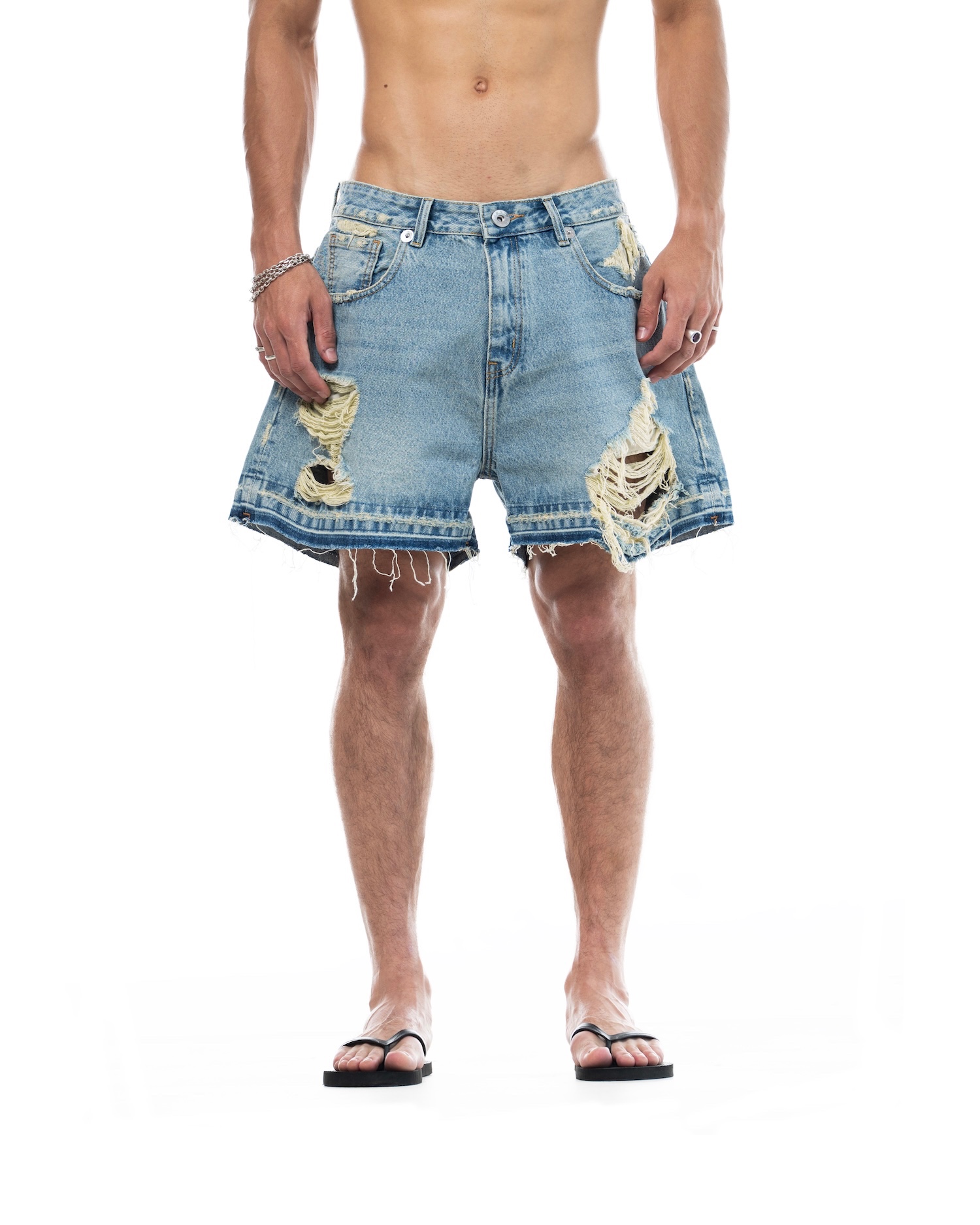 SS26 RIPPED DENIM SHORTS - BLUE