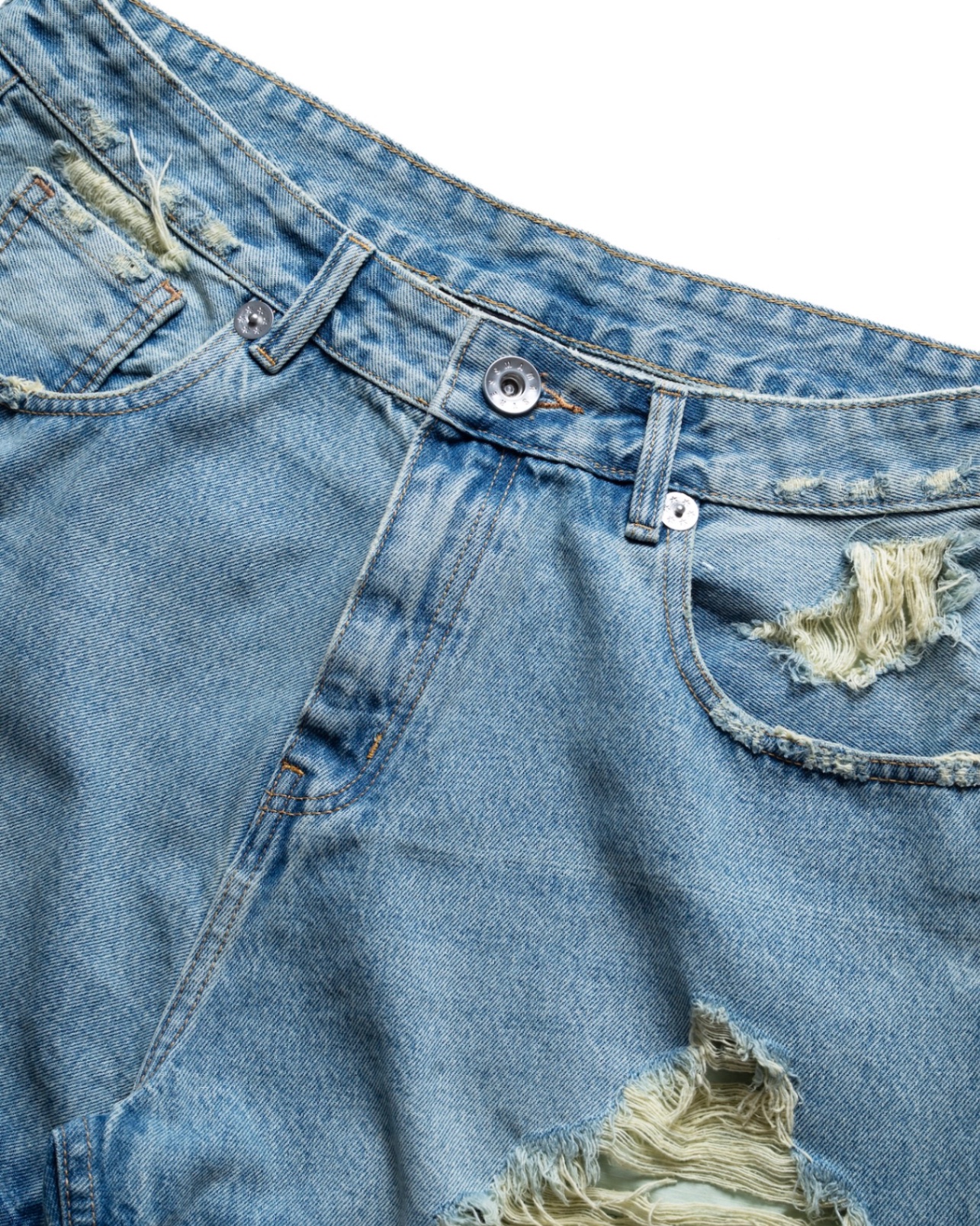SS26 RIPPED DENIM SHORTS - BLUE