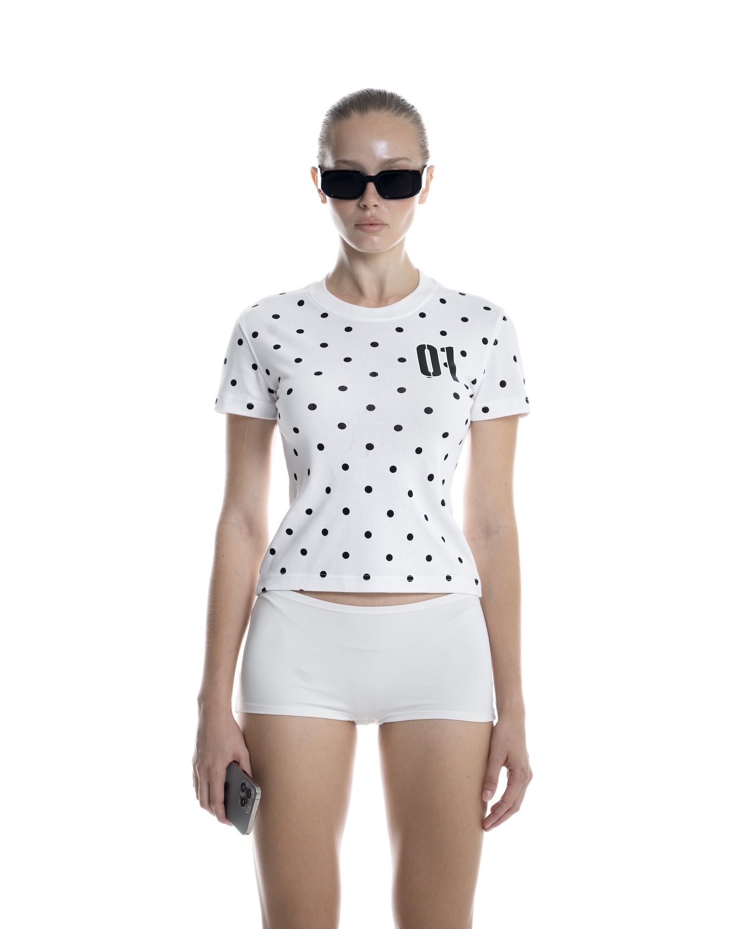 SSMA 01 POLKA DOT SMART FIT T-SHIRT - WHITE