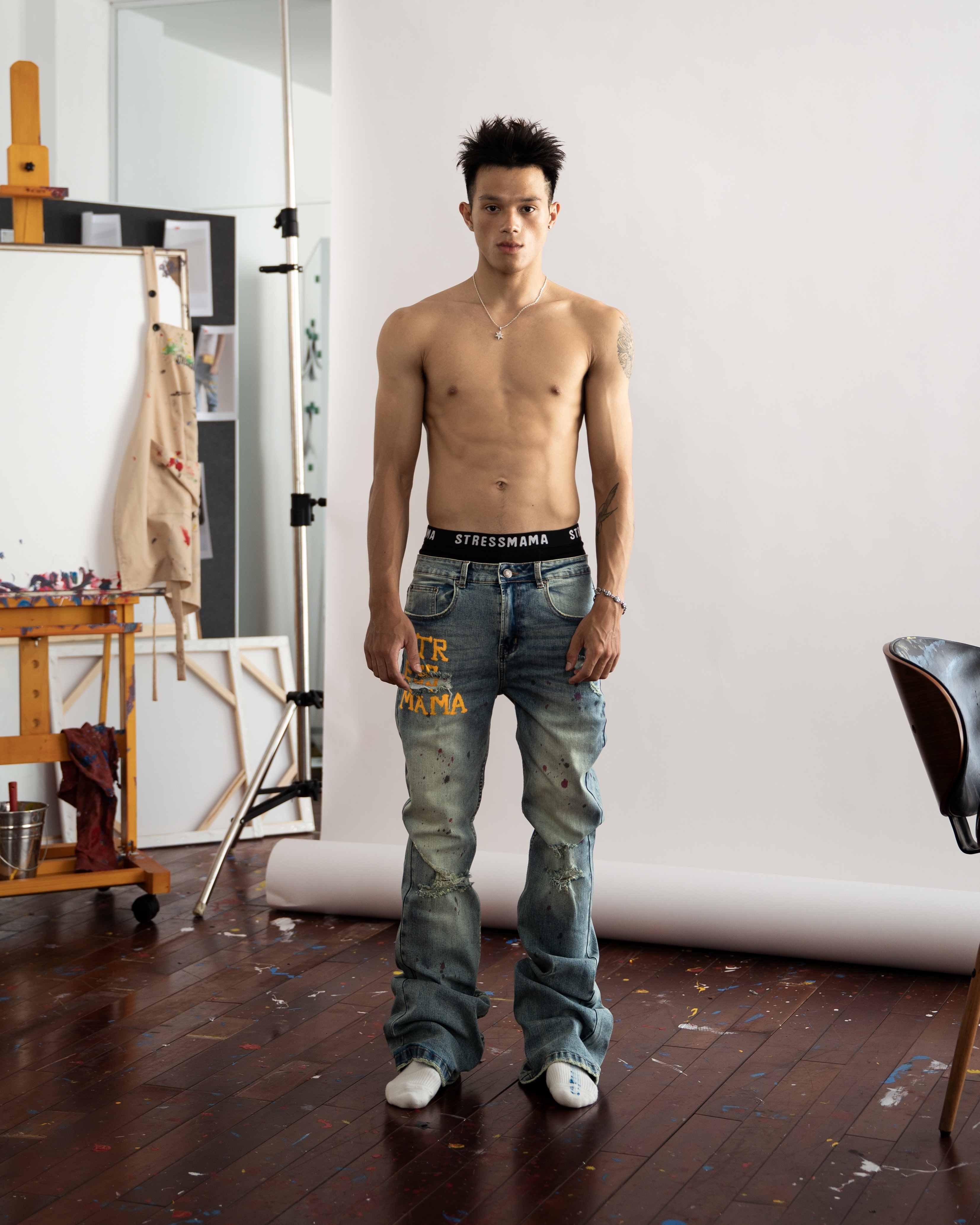 SSMA ART SPACE FLARED JEANS - BLUE - XL