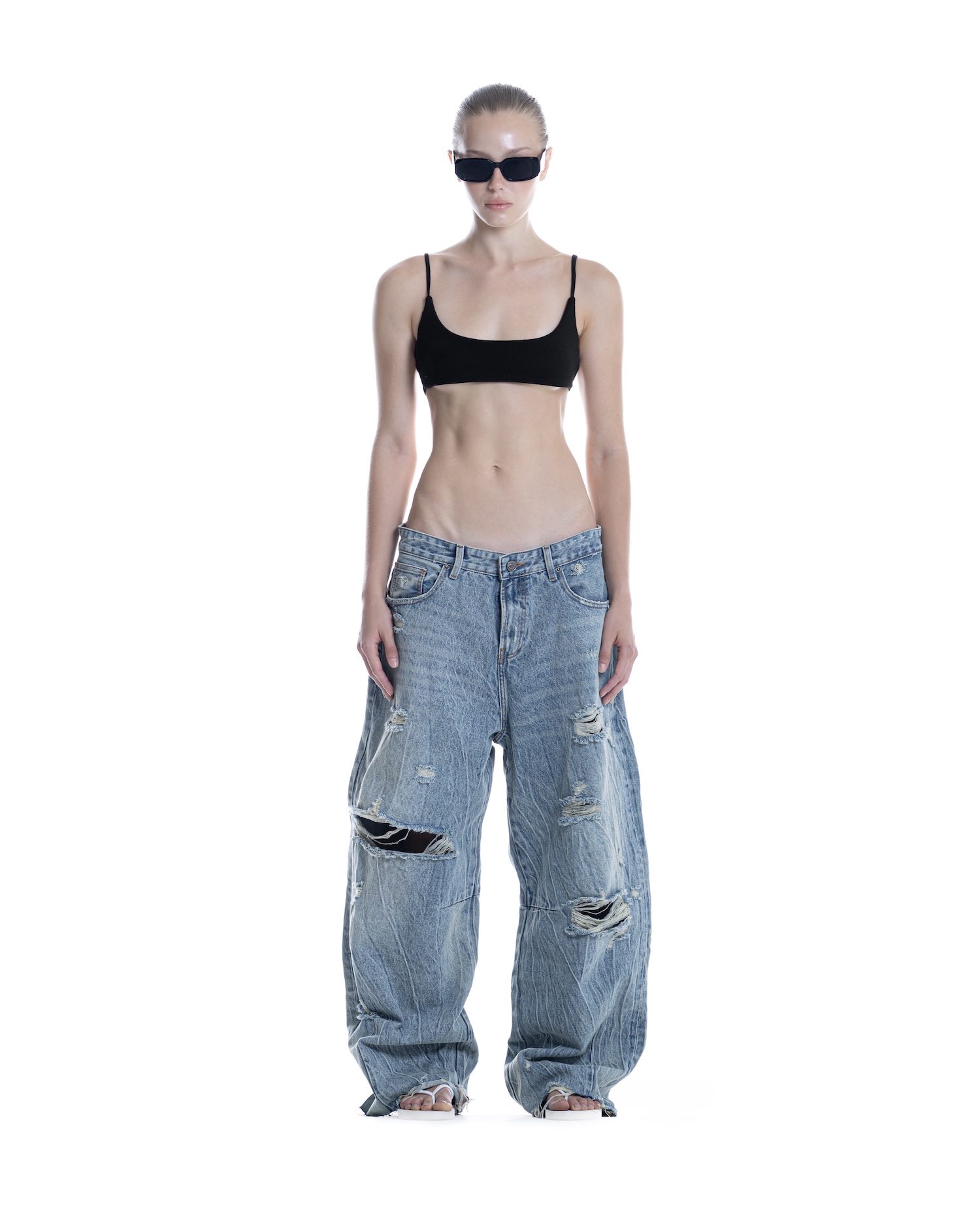 SSMA DISTRESSED RAW HEM JEANS - BLUE