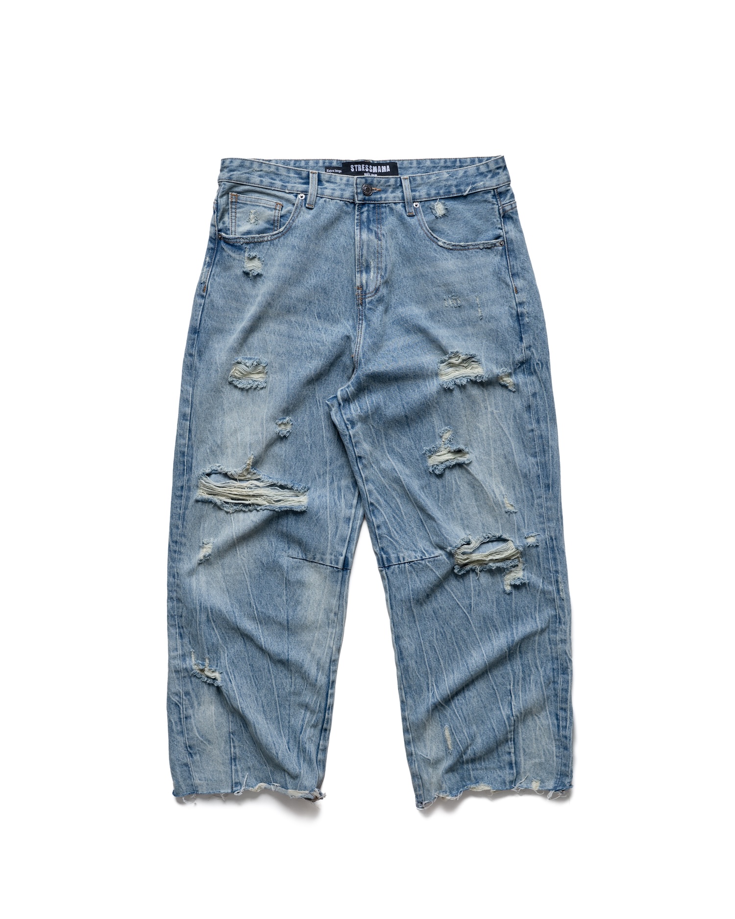 SSMA DISTRESSED RAW HEM JEANS - BLUE