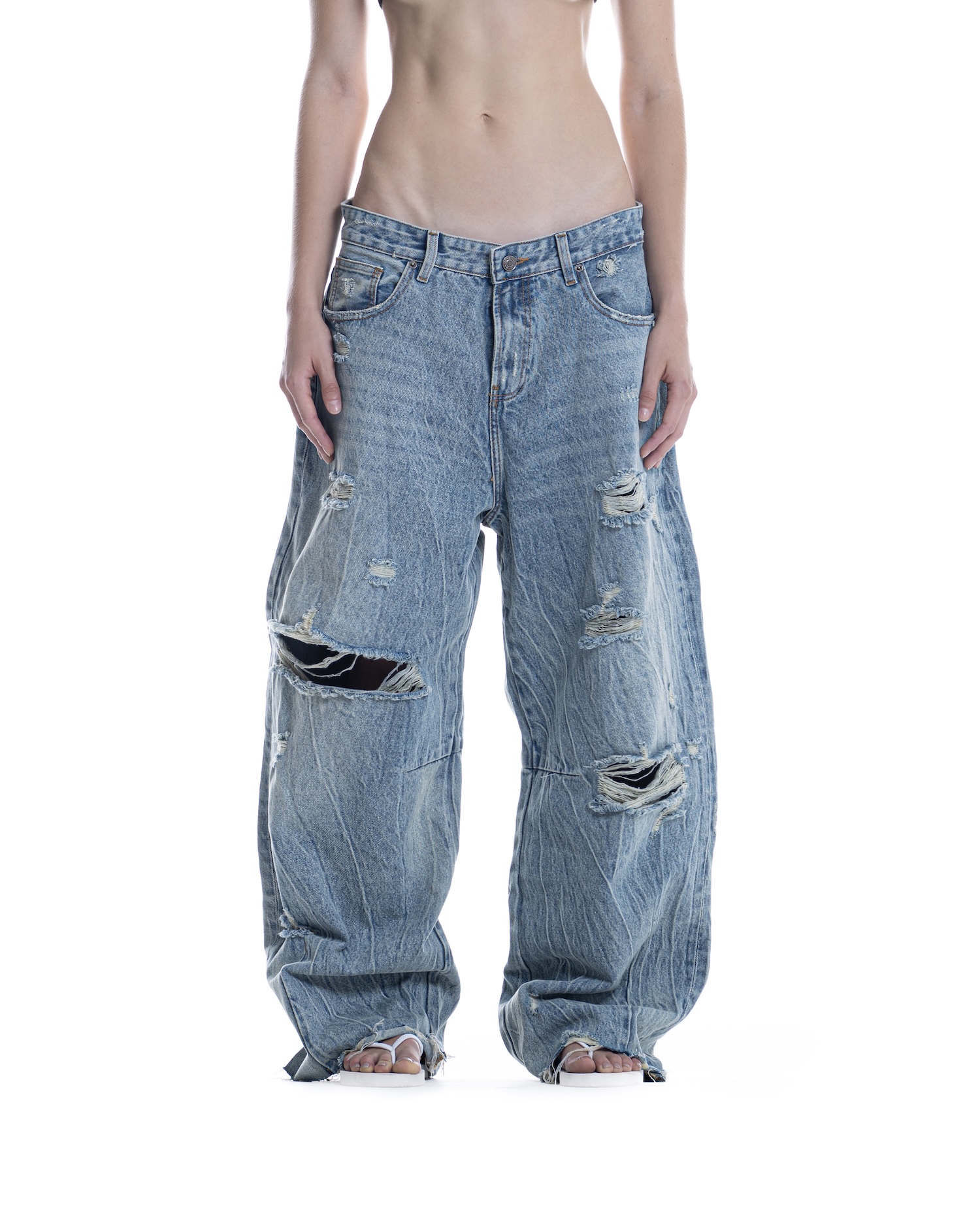 SSMA DISTRESSED RAW HEM JEANS - BLUE
