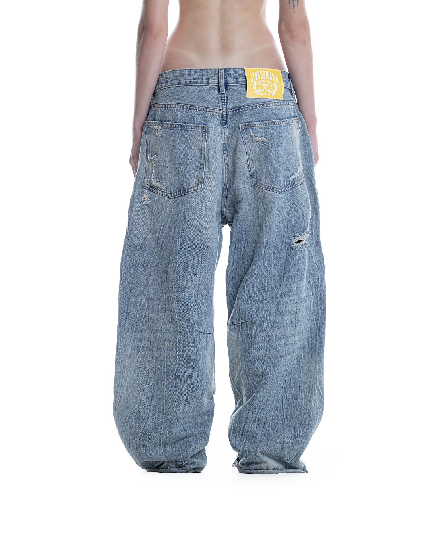 SSMA DISTRESSED RAW HEM JEANS - BLUE
