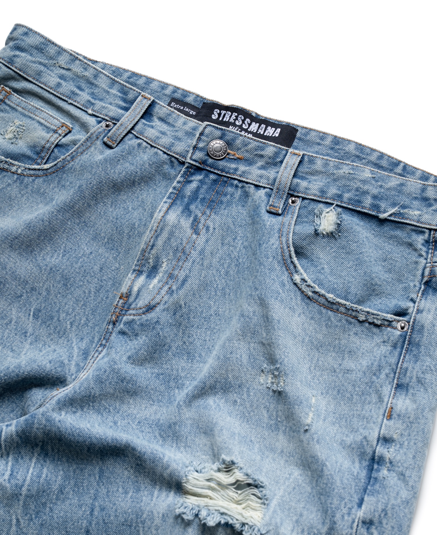 SSMA DISTRESSED RAW HEM JEANS - BLUE