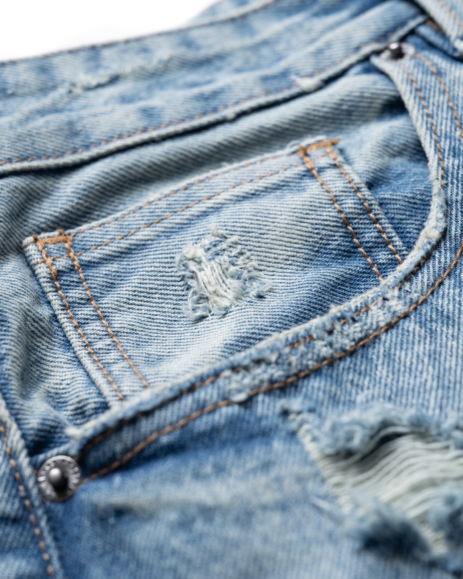 SSMA DISTRESSED RAW HEM JEANS - BLUE