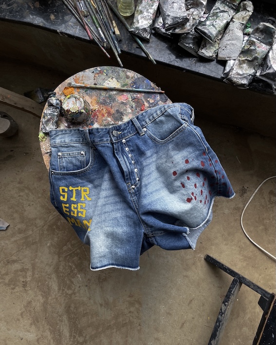 SSMA PAINT DENIM SHORTS - BLUE