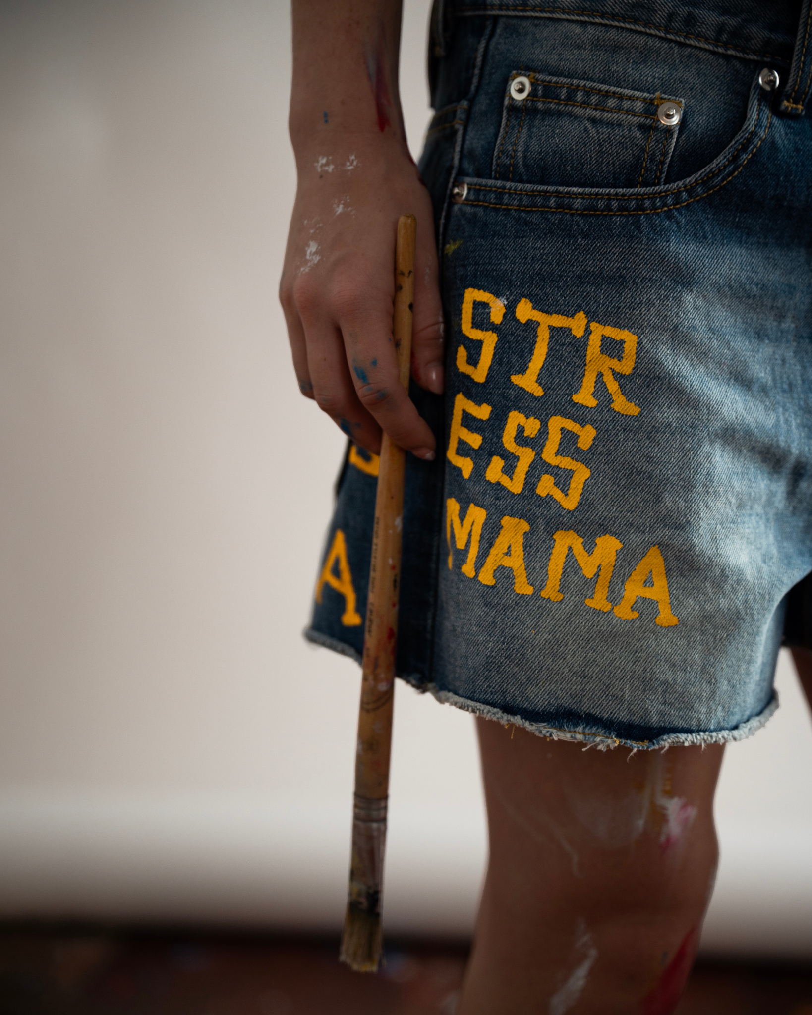 SSMA PAINT DENIM SHORTS - BLUE