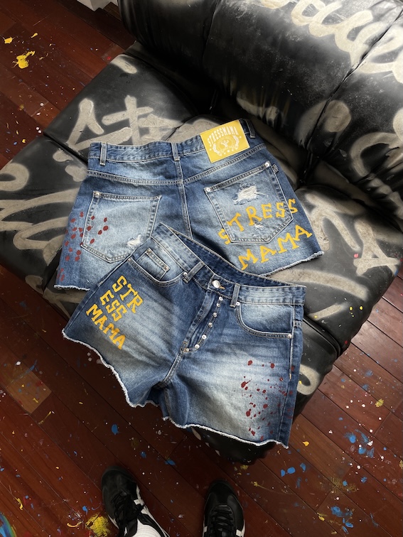 SSMA PAINT DENIM SHORTS - BLUE