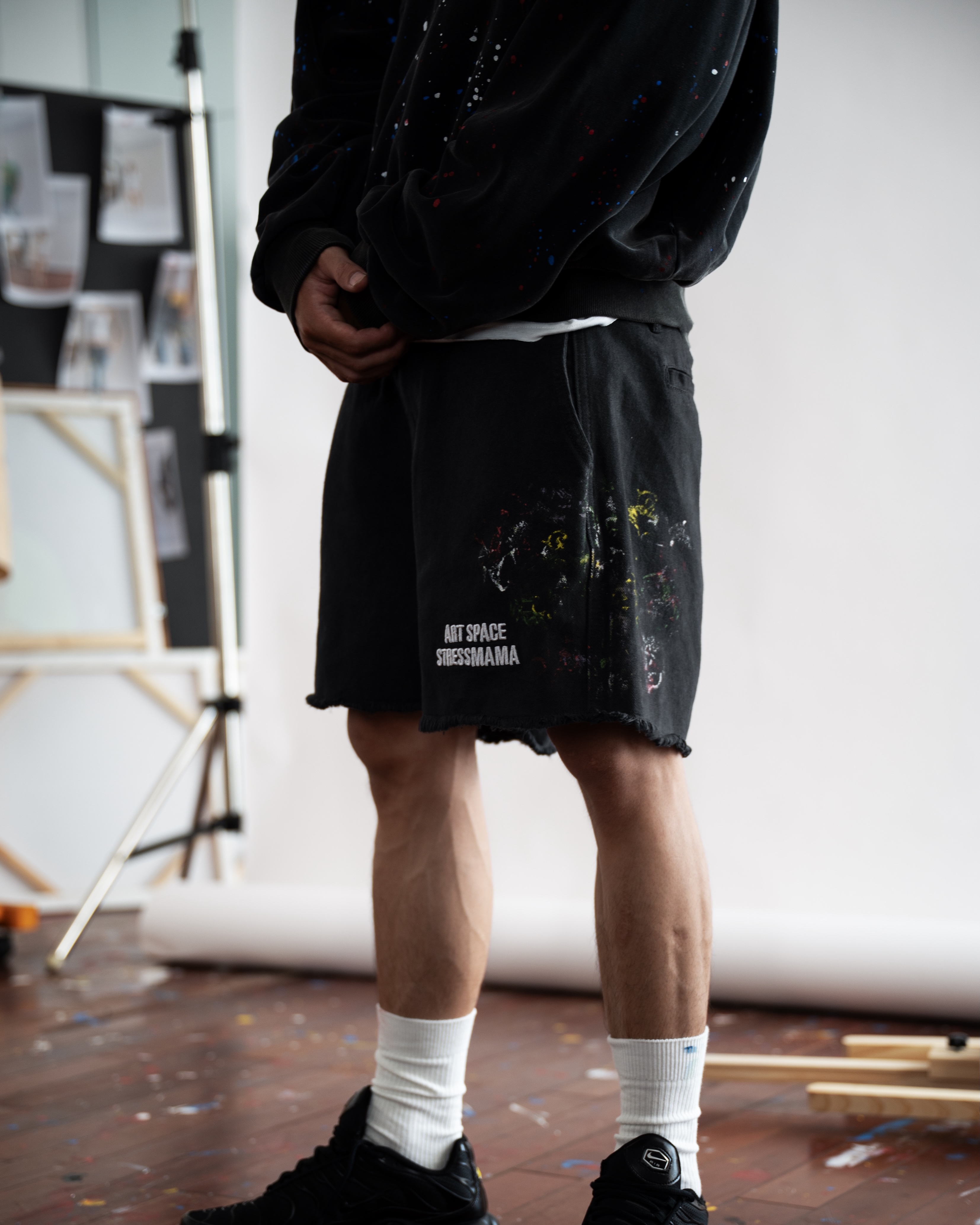 SSMA SPLATTER KHAKI SHORTS - BLACK