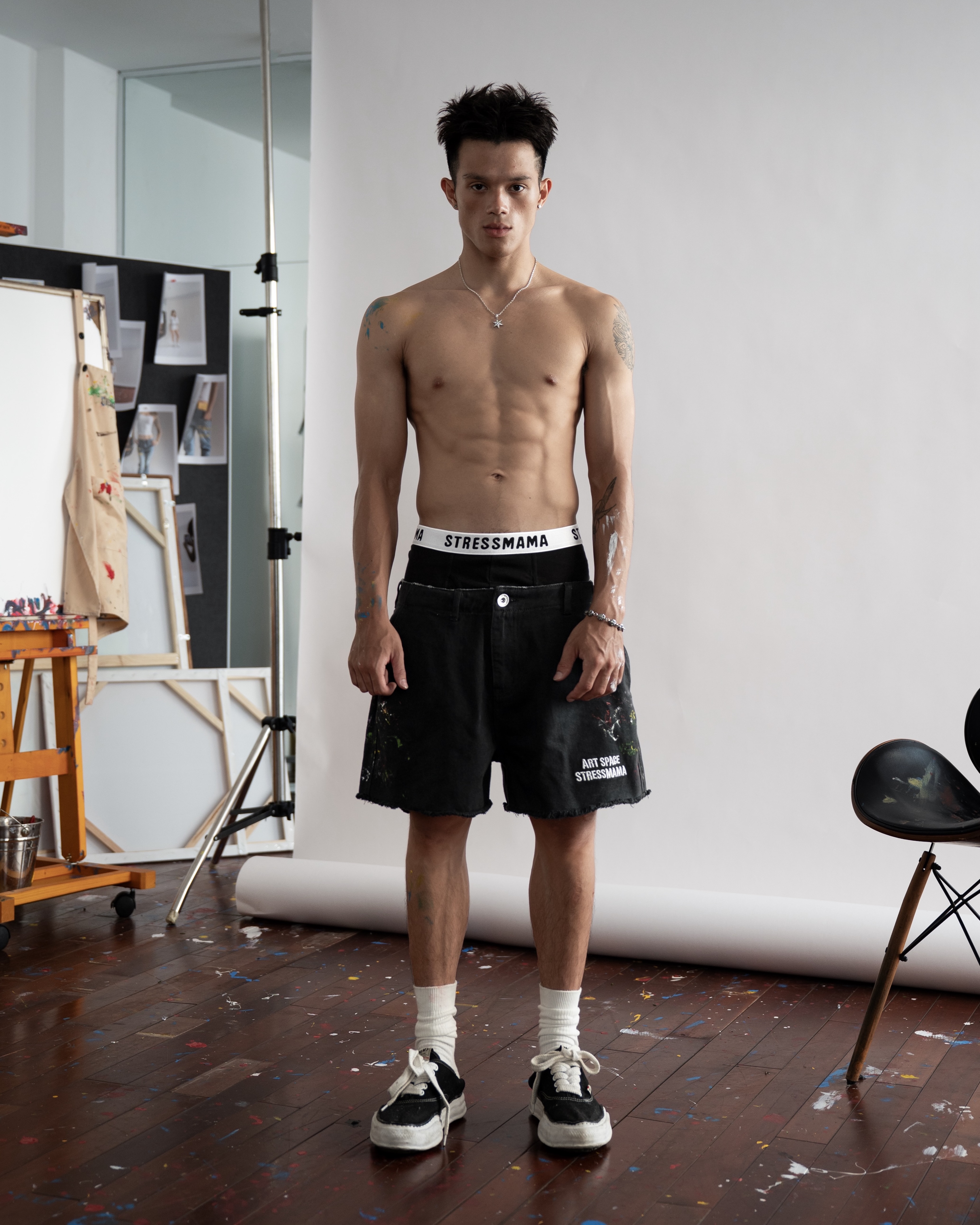 SSMA SPLATTER KHAKI SHORTS - BLACK