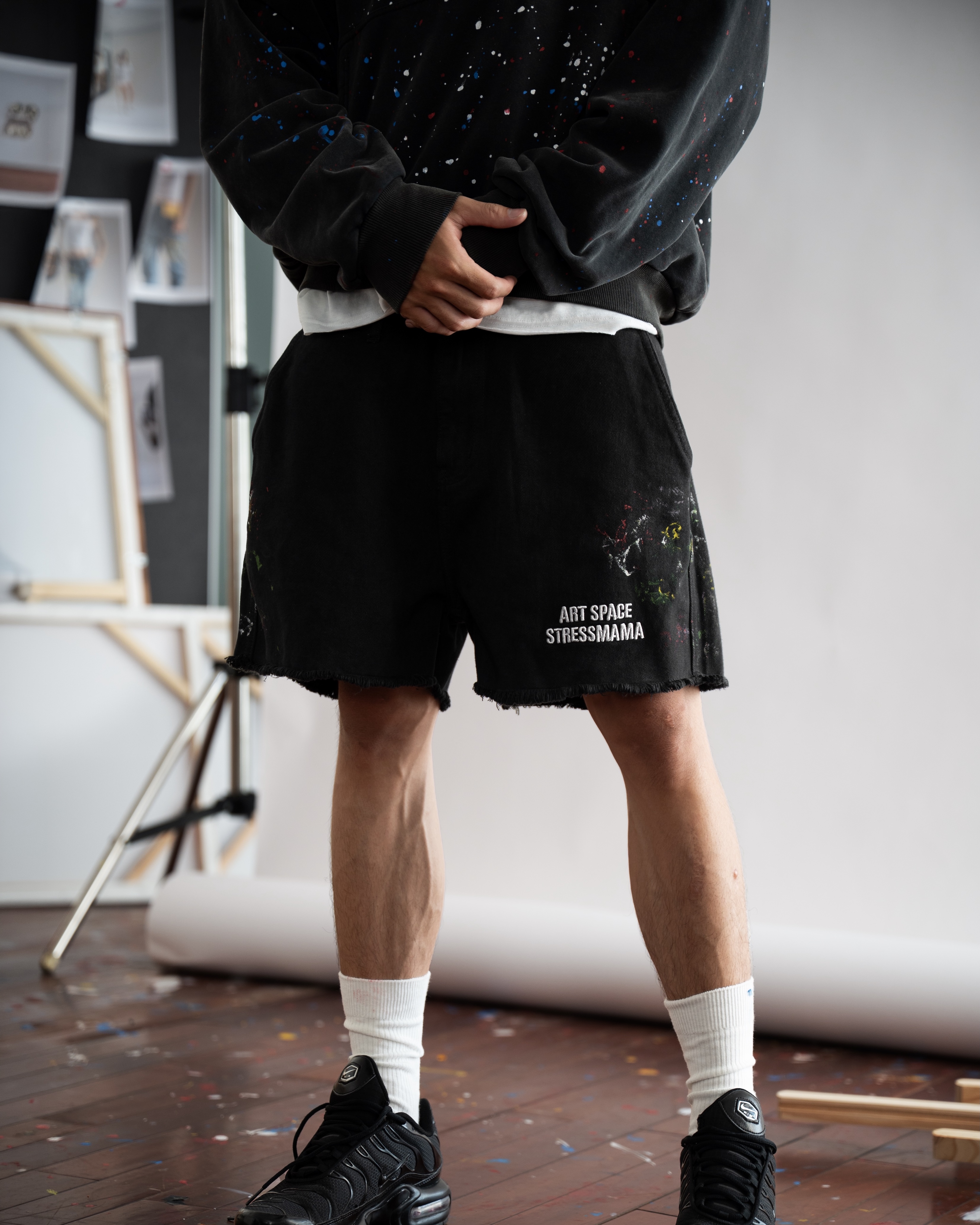 SSMA SPLATTER KHAKI SHORTS - BLACK