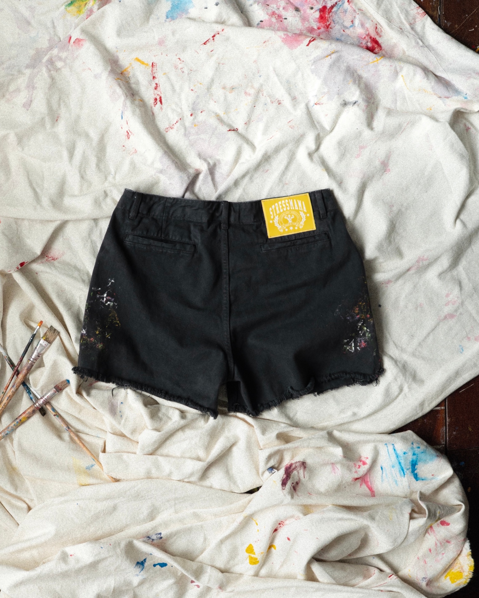 SSMA SPLATTER KHAKI SHORTS - BLACK