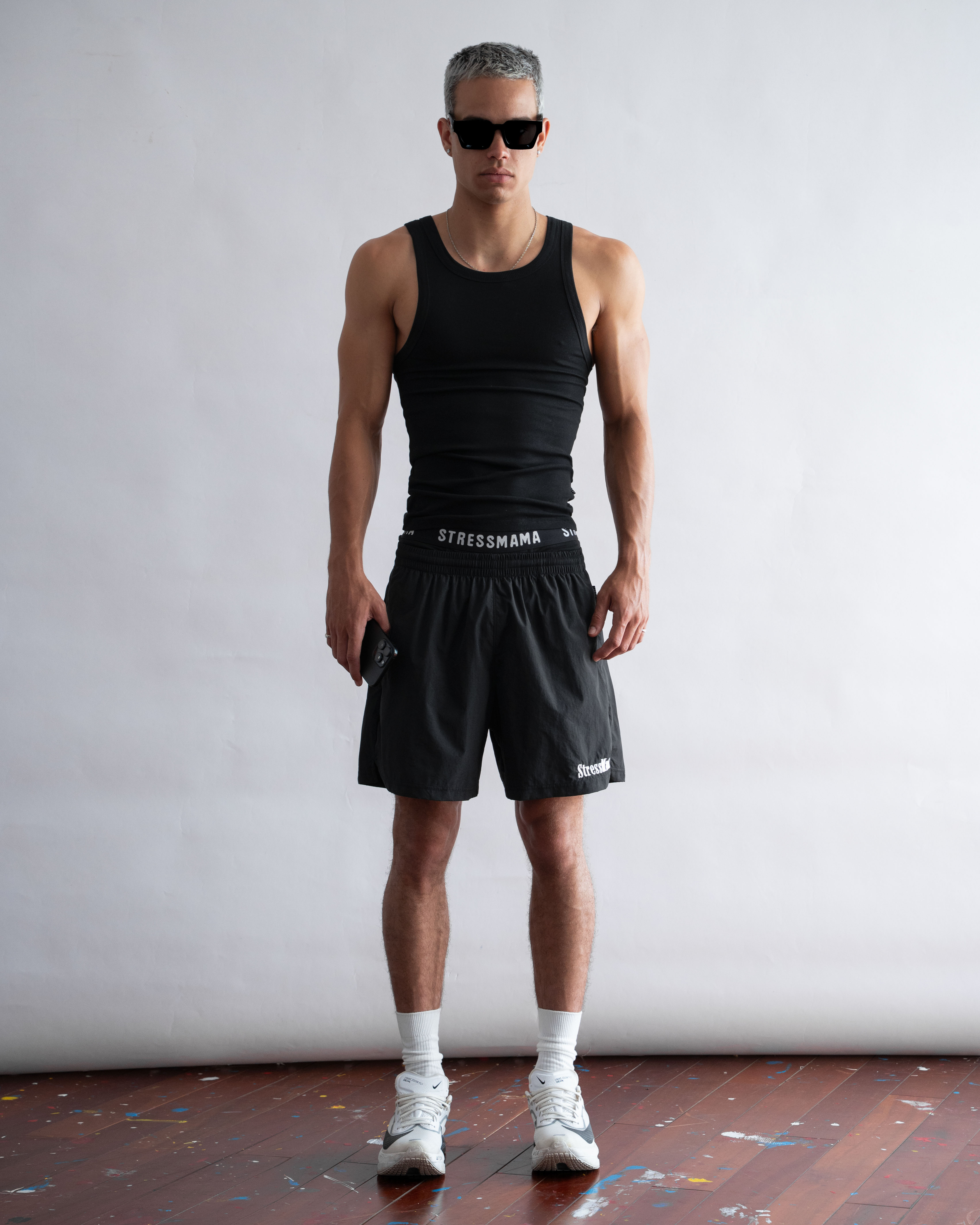 STRESSMAMA FLOATING TRACK SHORTS - BLACK