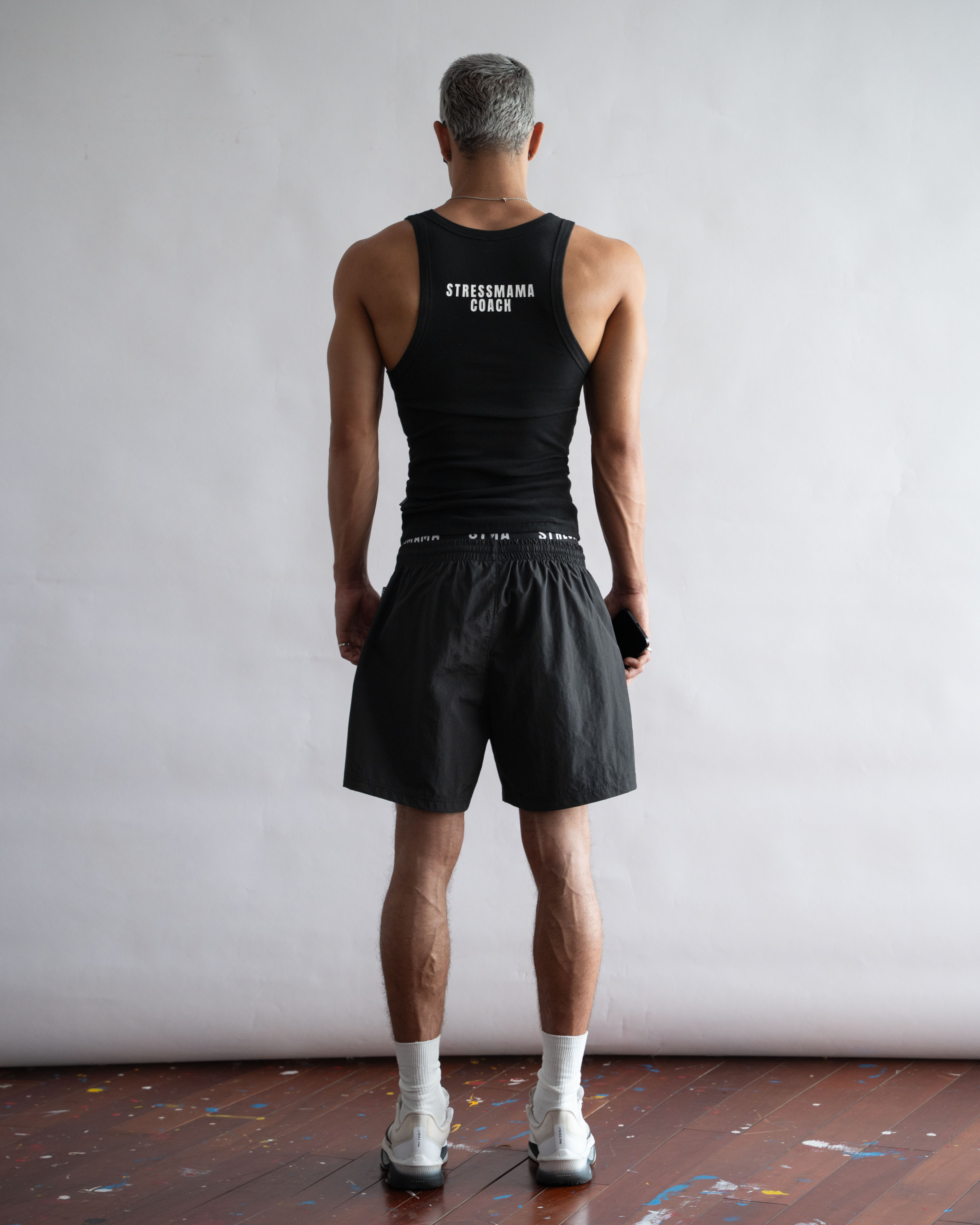 STRESSMAMA FLOATING TRACK SHORTS - BLACK