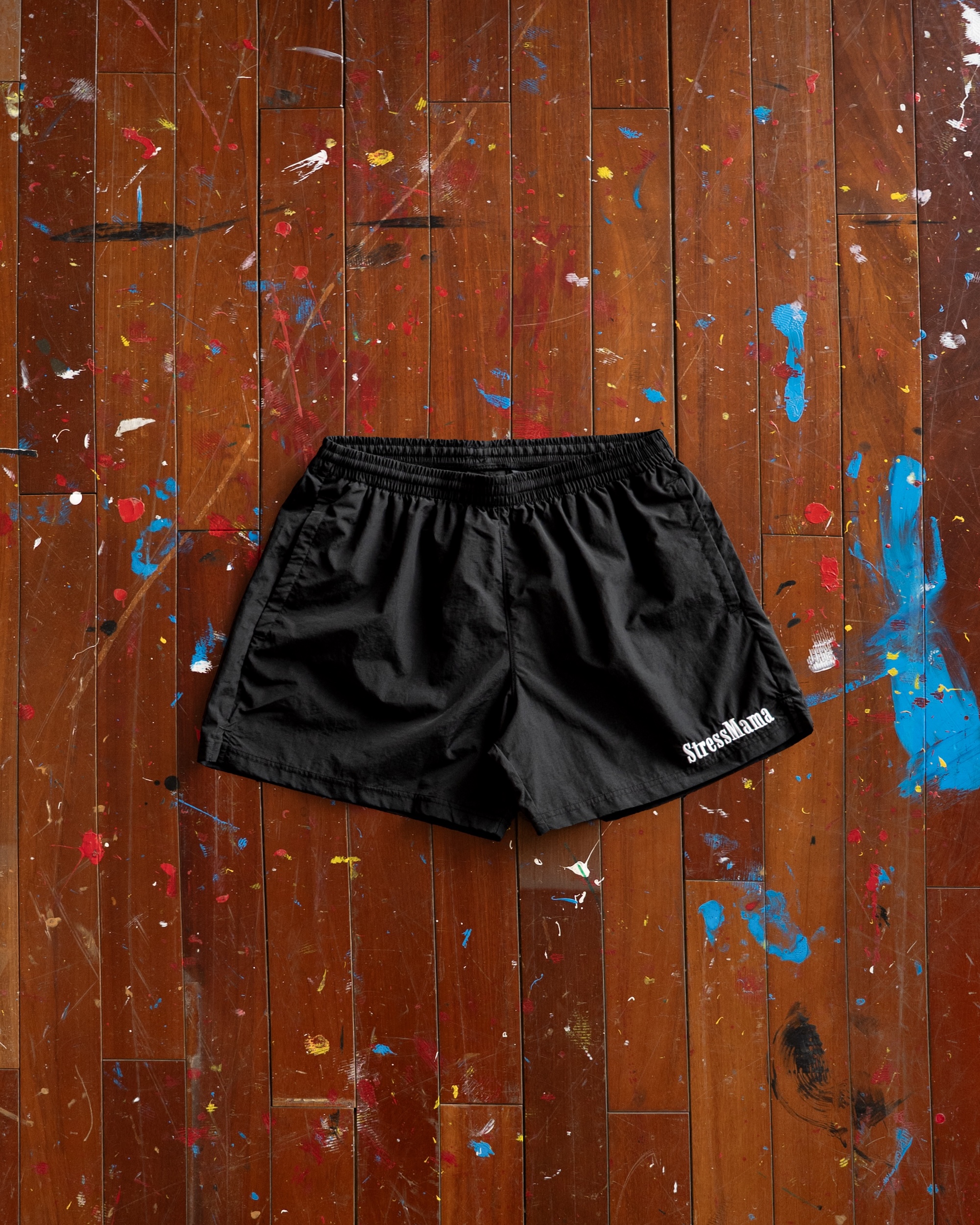 STRESSMAMA FLOATING TRACK SHORTS - BLACK