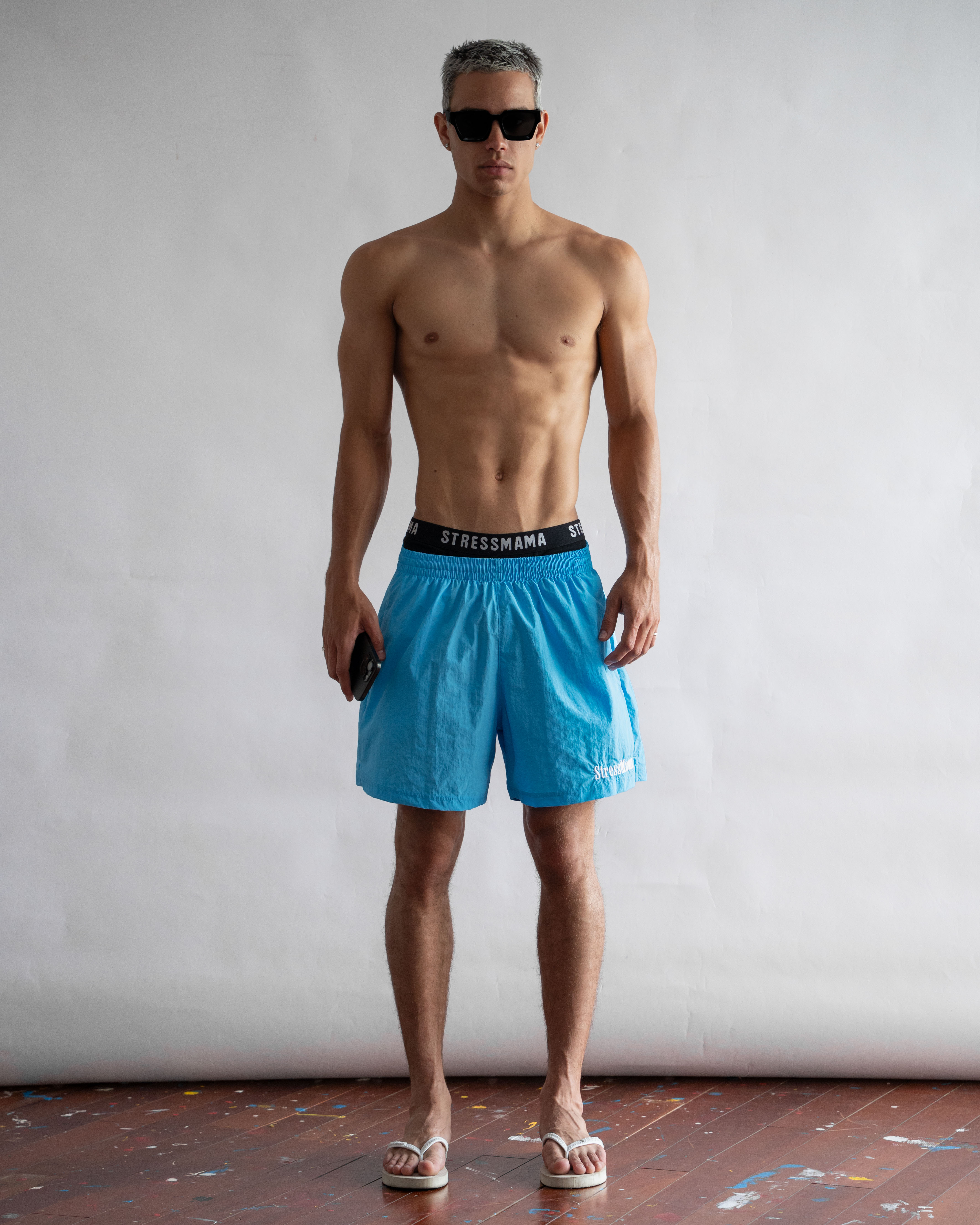 STRESSMAMA FLOATING TRACK SHORTS - BLUE