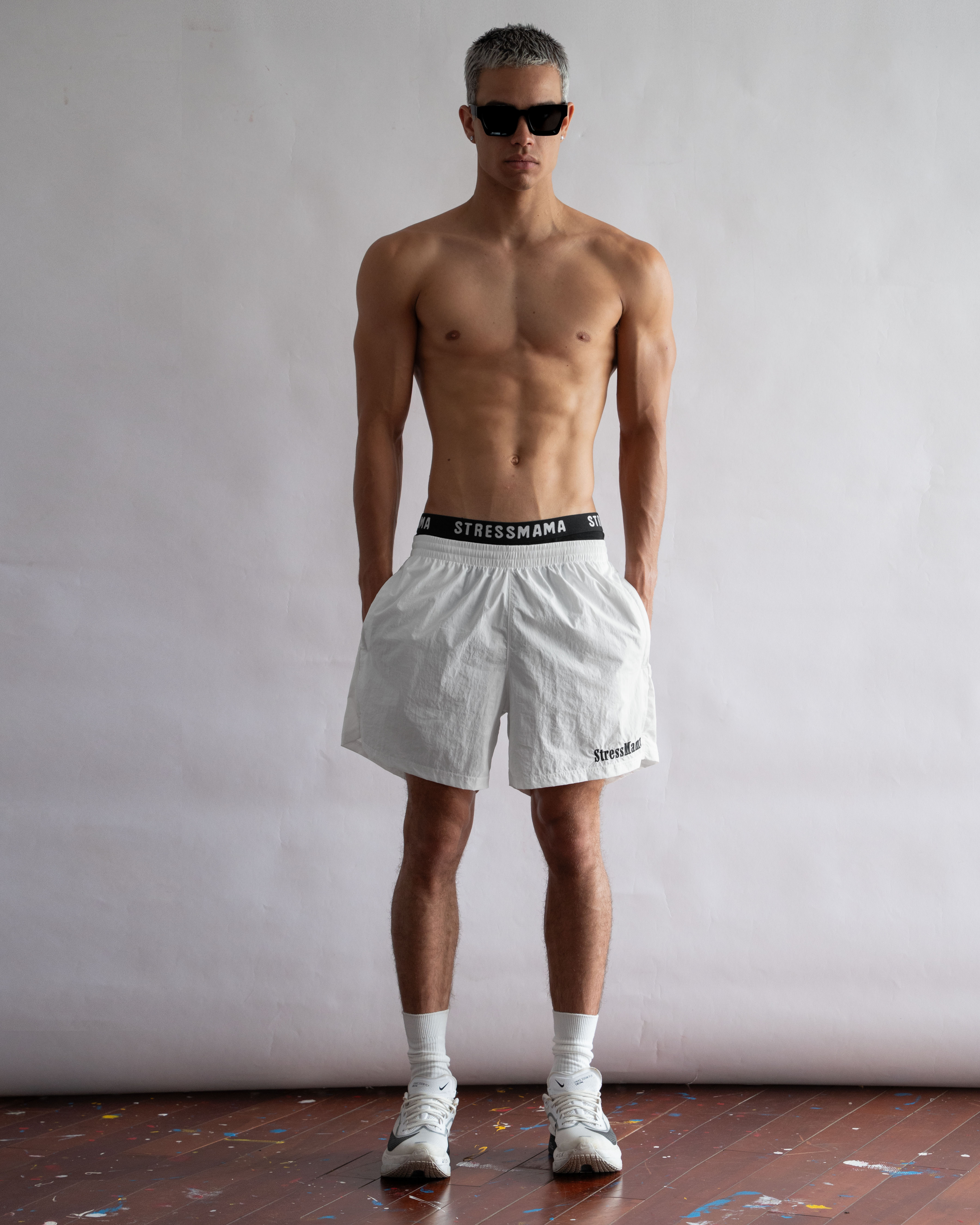 STRESSMAMA FLOATING TRACK SHORTS - WHITE