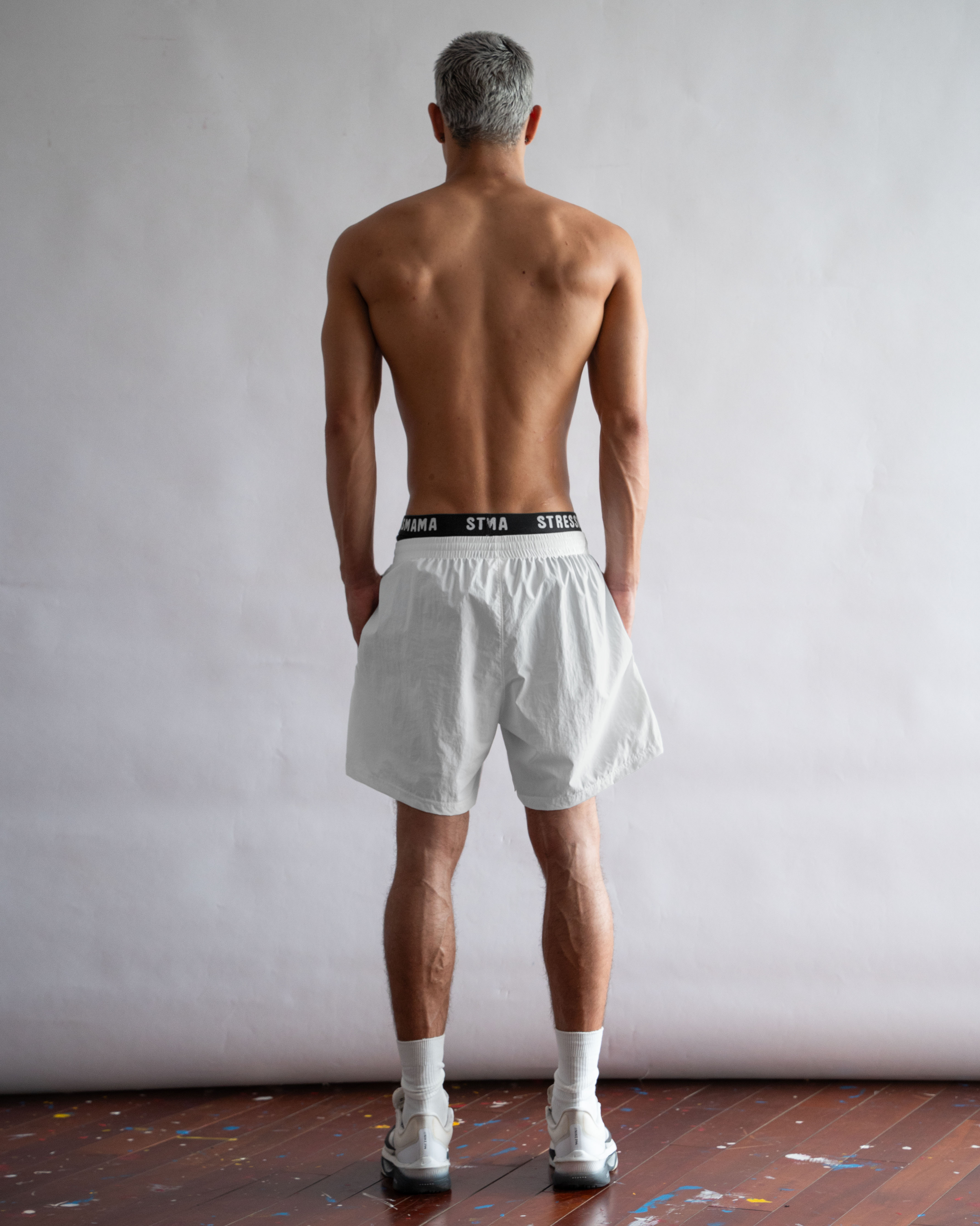STRESSMAMA FLOATING TRACK SHORTS - WHITE