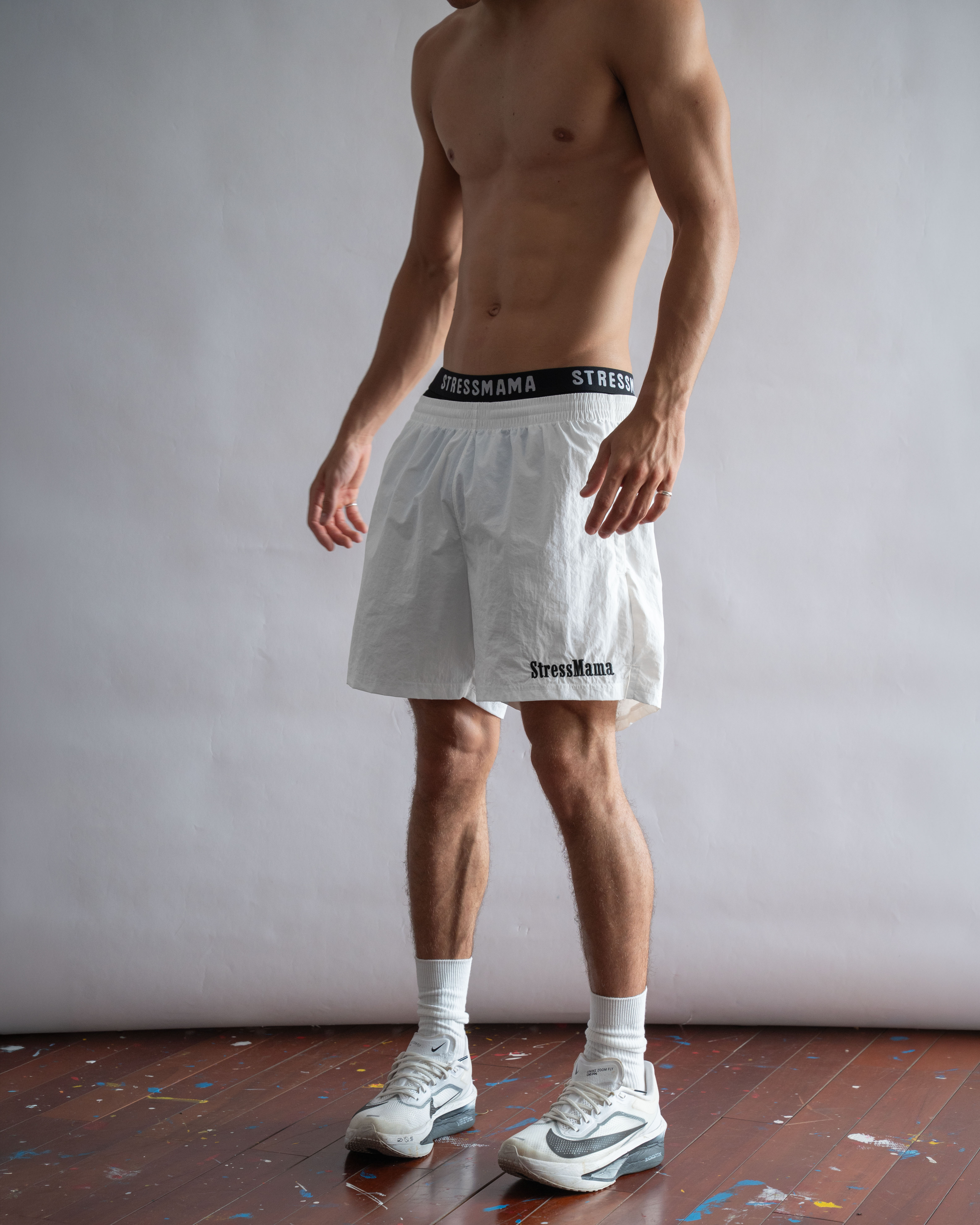 STRESSMAMA FLOATING TRACK SHORTS - WHITE