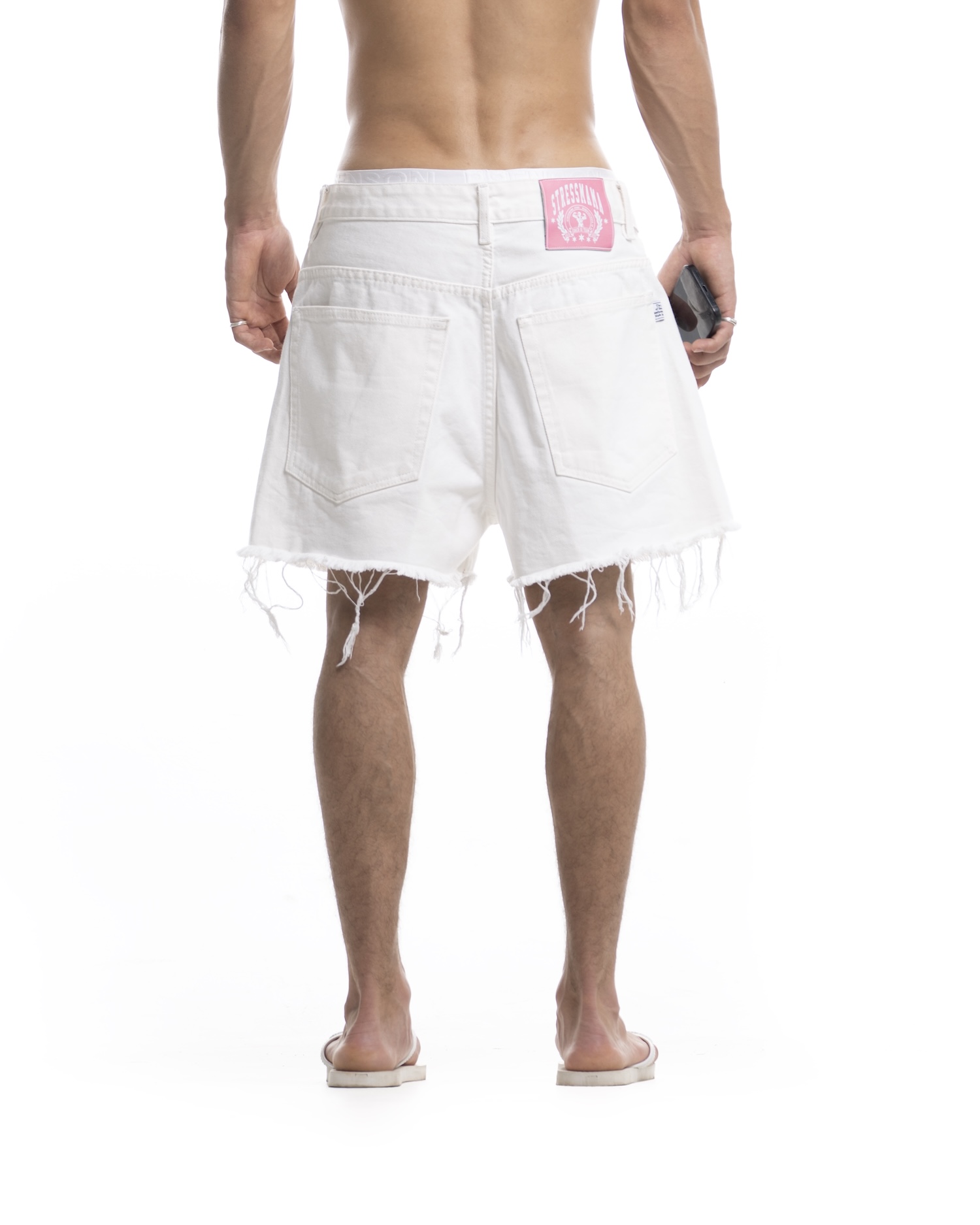 SUMMER26 RIPPED DENIM SHORTS - WHITE