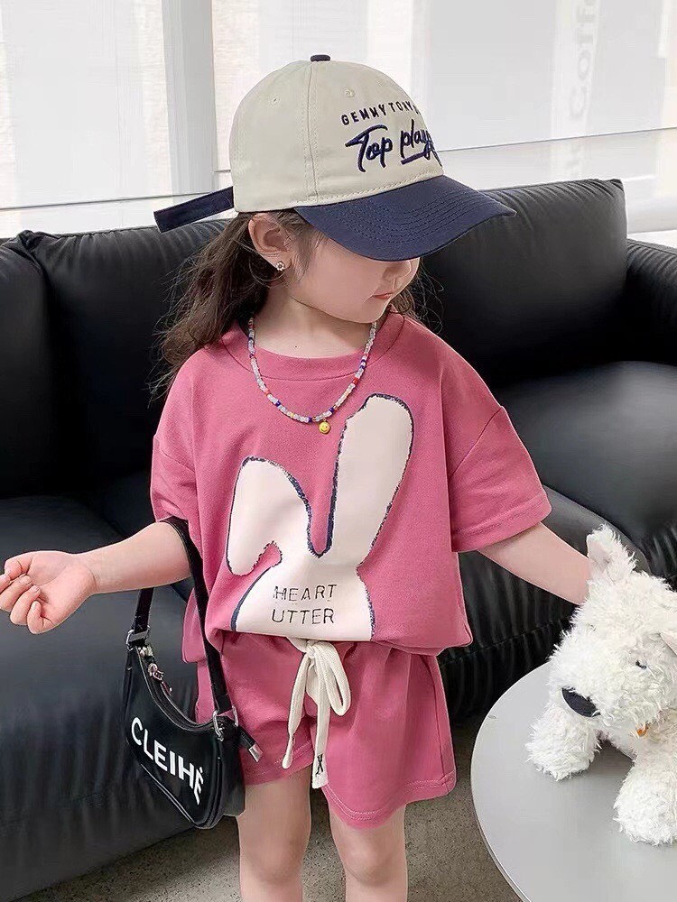 Bộ cotton bé gái in mặt thỏ heart