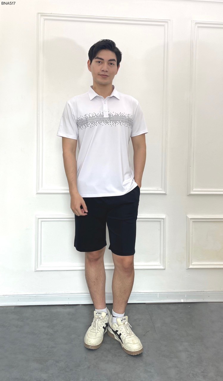Bộ nam cổ polo in ngực 2 màu