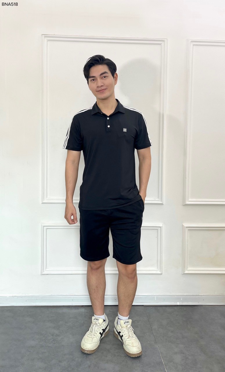 Bộ nam cổ polo phối 2 sọc logo cao su ngực