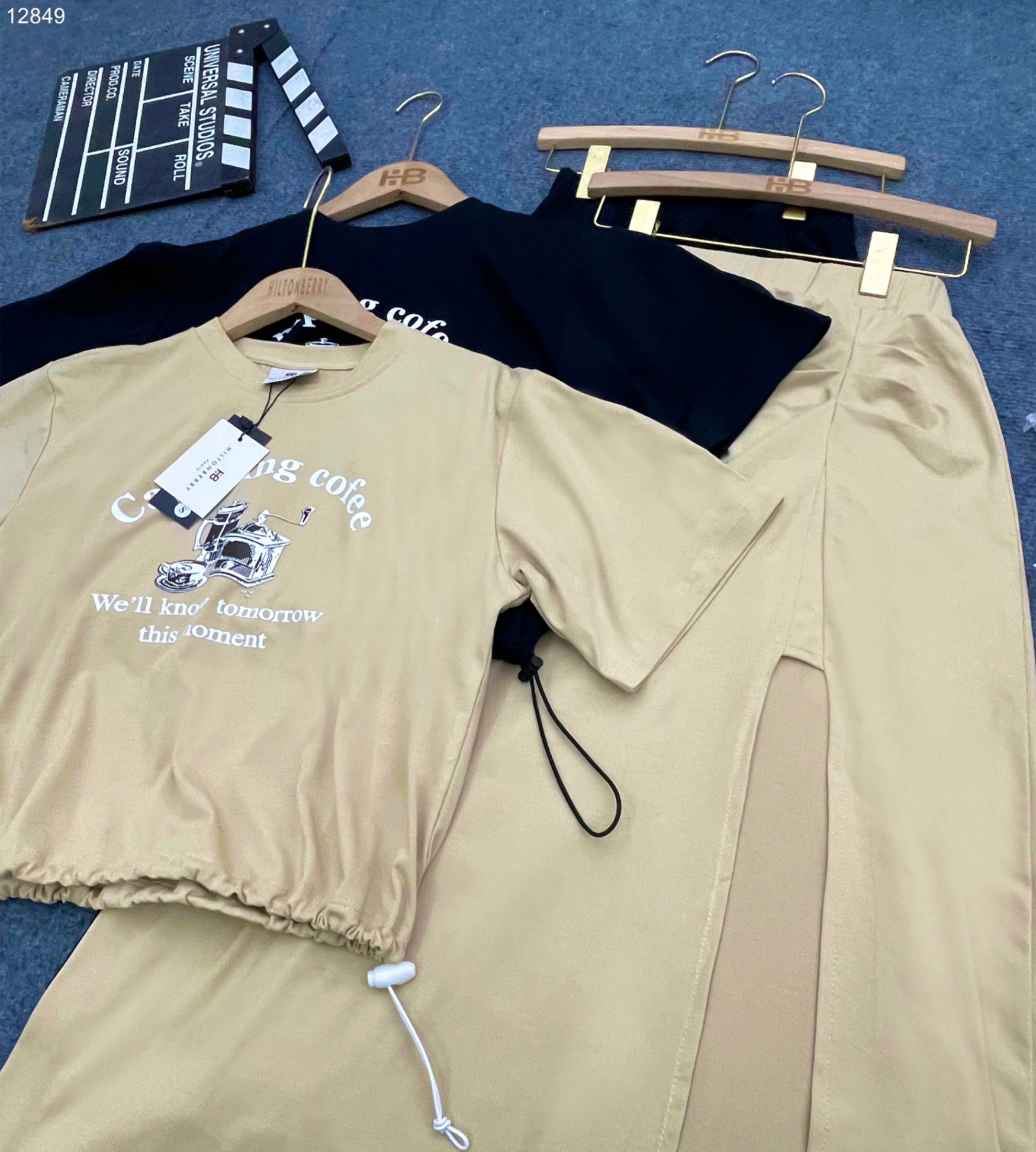 Set croptop chân váy in hình